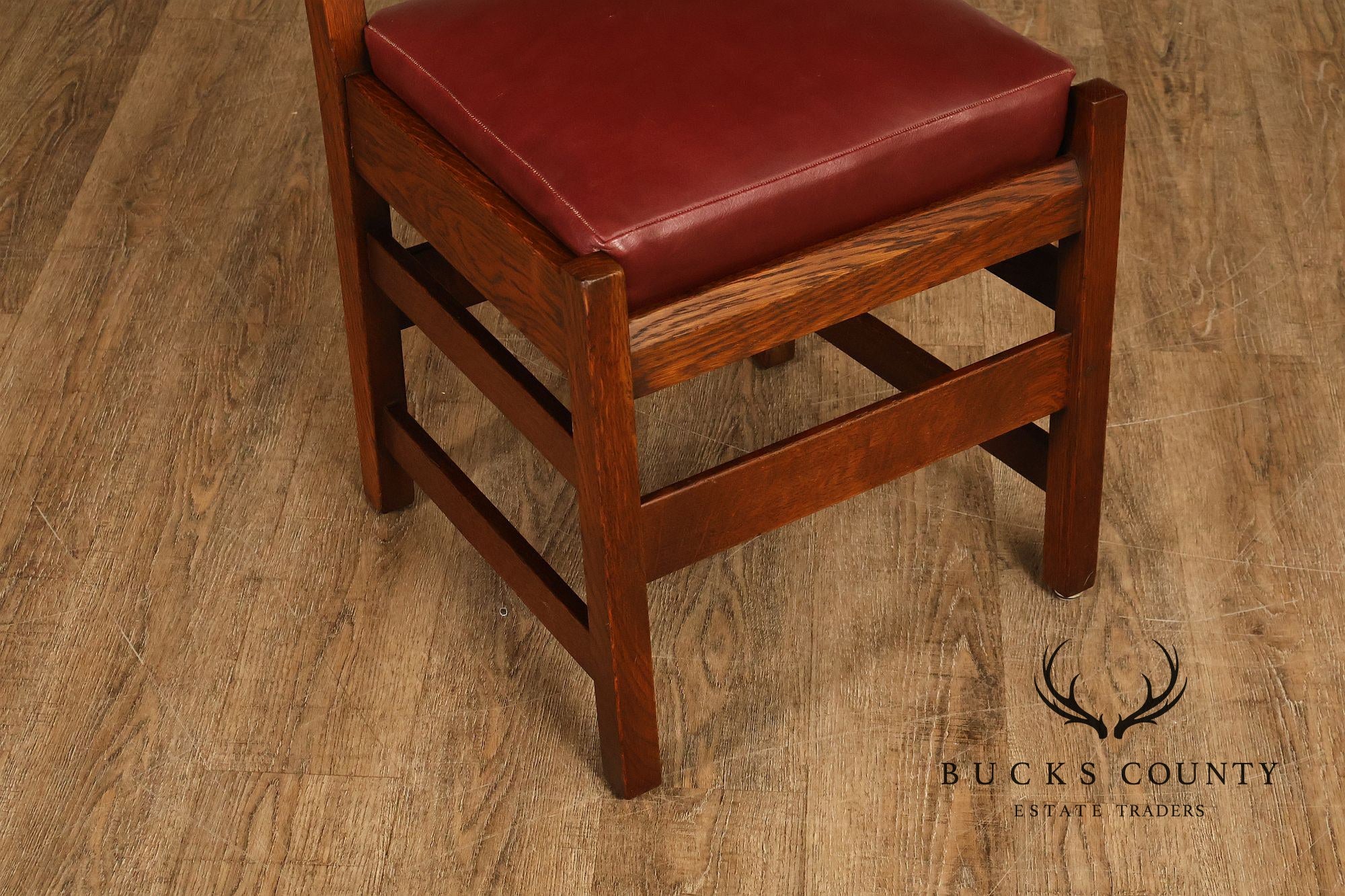 Antique L. & J. G. Stickley Set Of Four Oak Ladder Back Dining Chairs #800