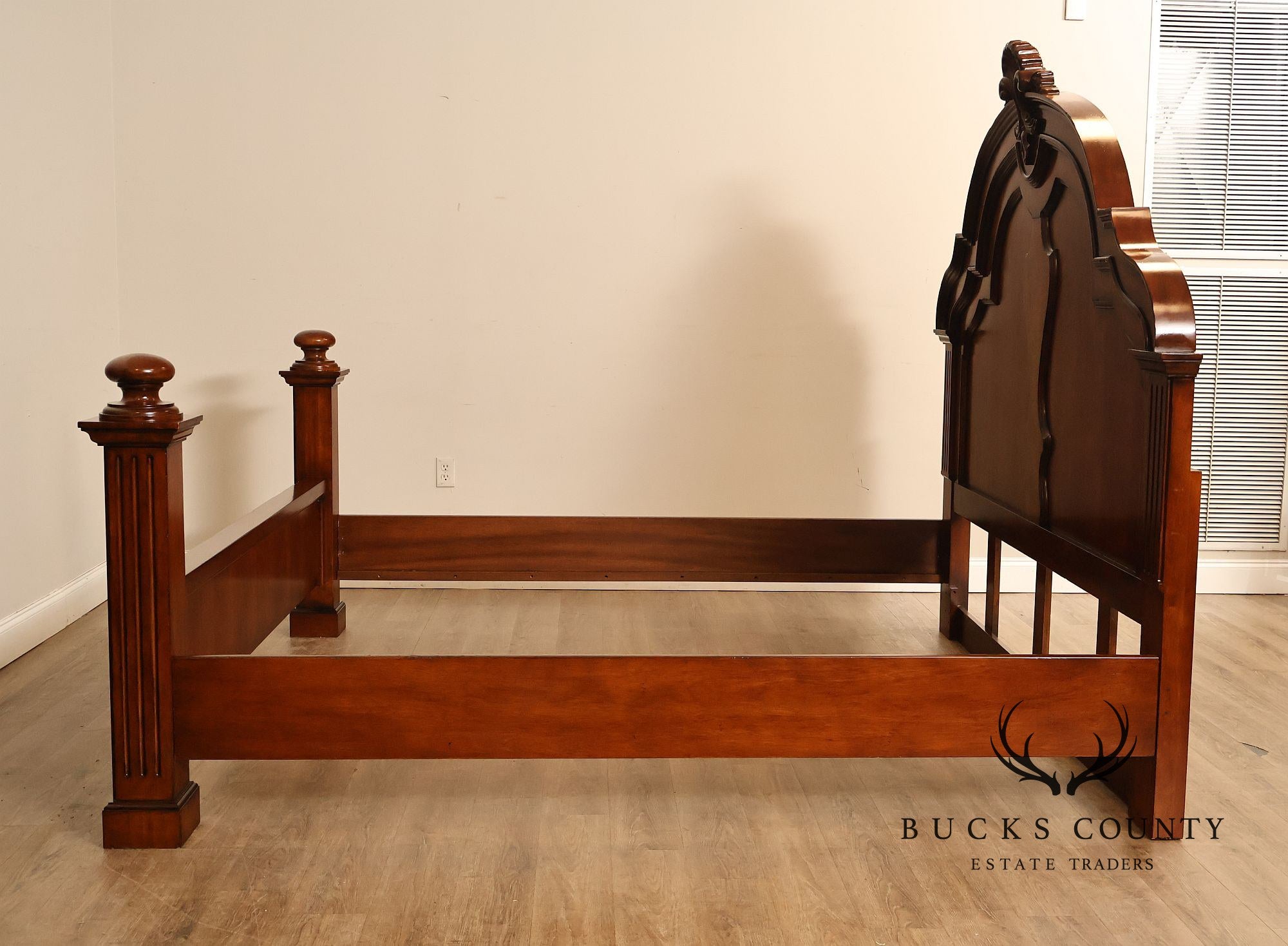 Baroque Style King Size Mahogany High Back Carved Bed Frame