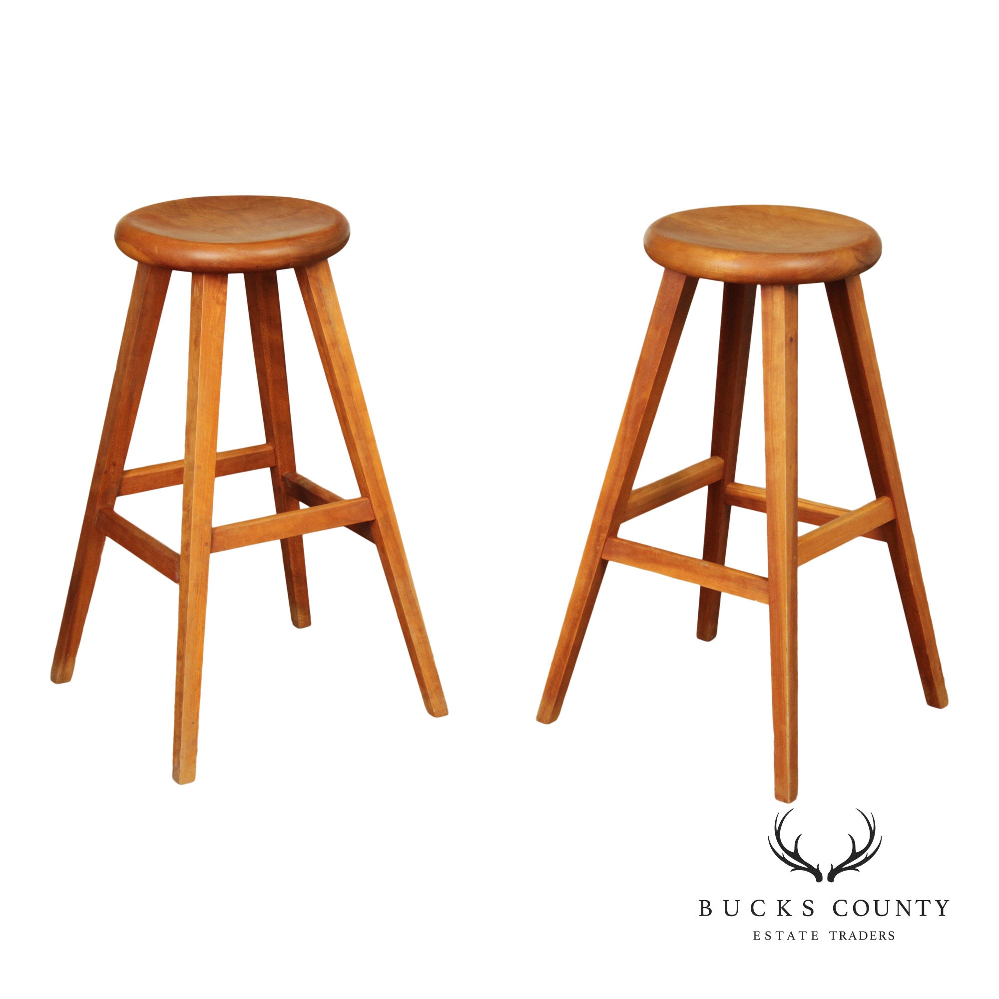 Thomas Moser Pair Of Cherry Splay Leg Counter Stools
