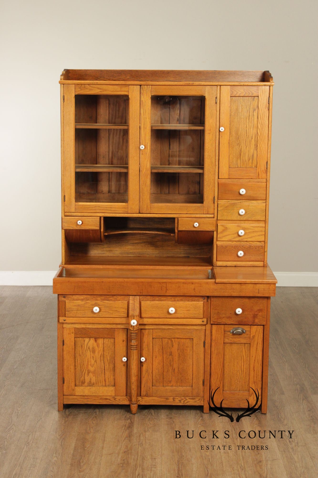 Antique American Hutch With Copper Dry Sink And Pull-Out Cutting Board