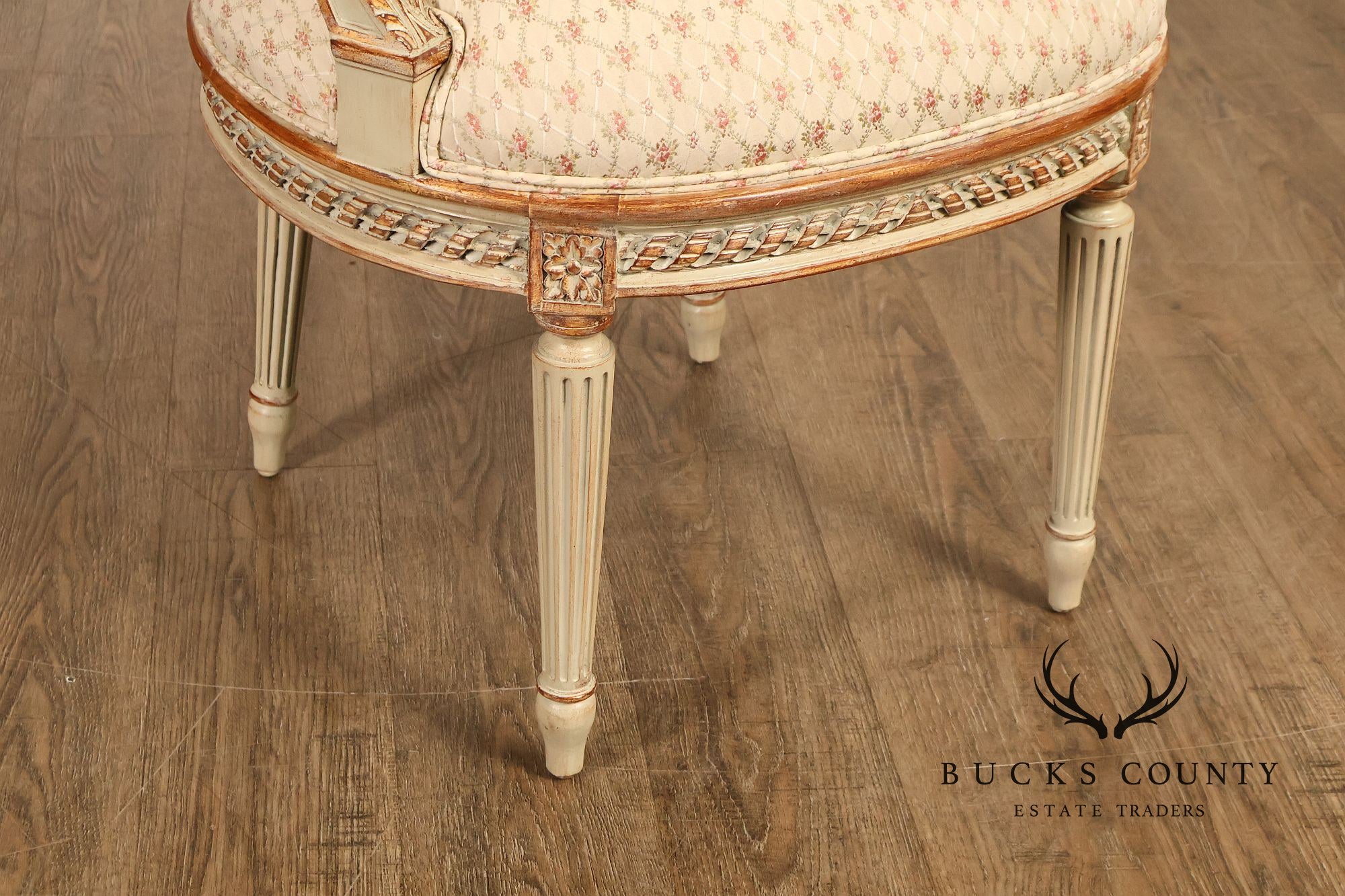 French Louis XVI Style Pair of Cream Painted Armchairs