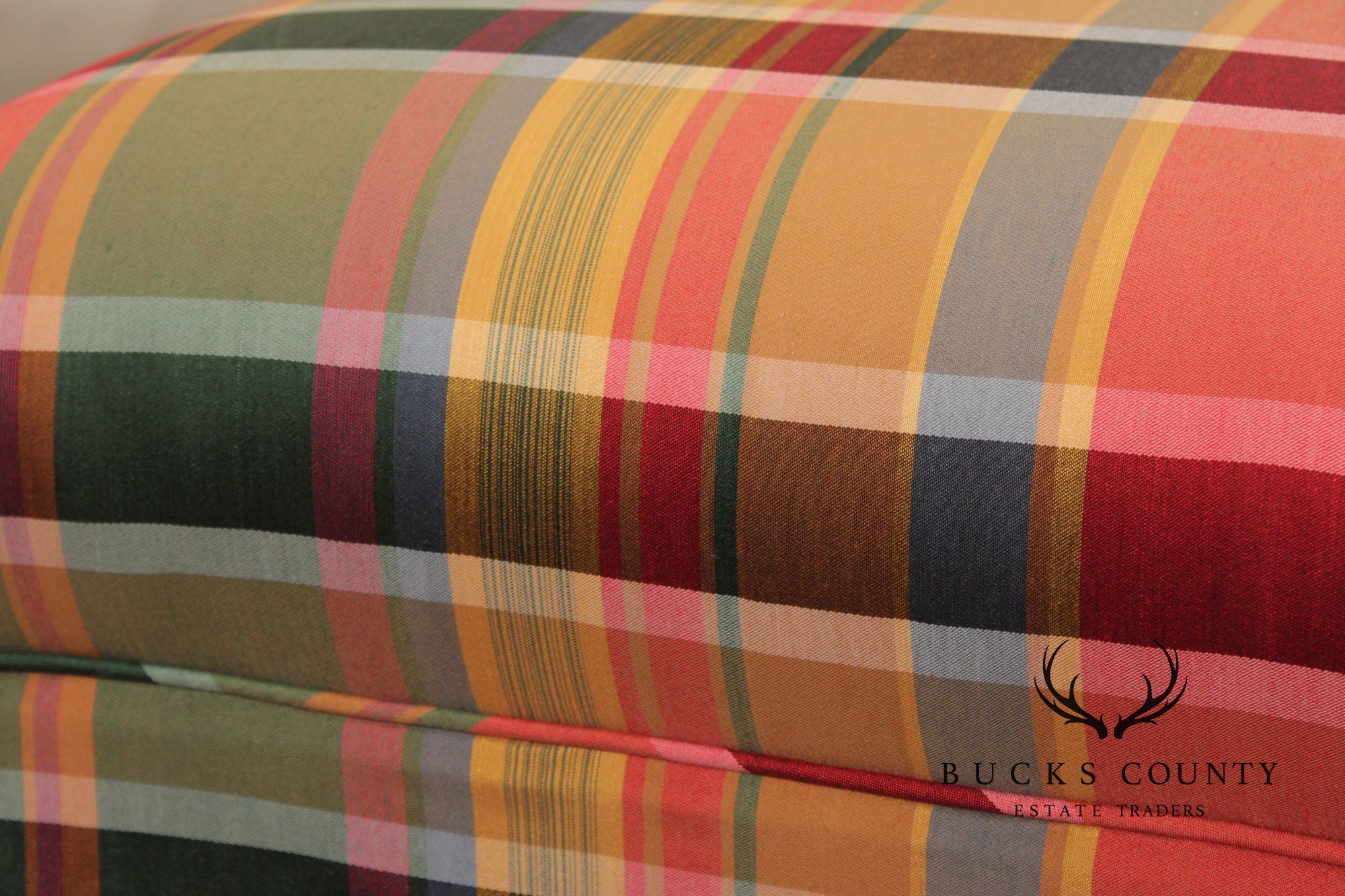 'A Colony Original' Pair Of Upholstered Plaid Skirted Ottomans