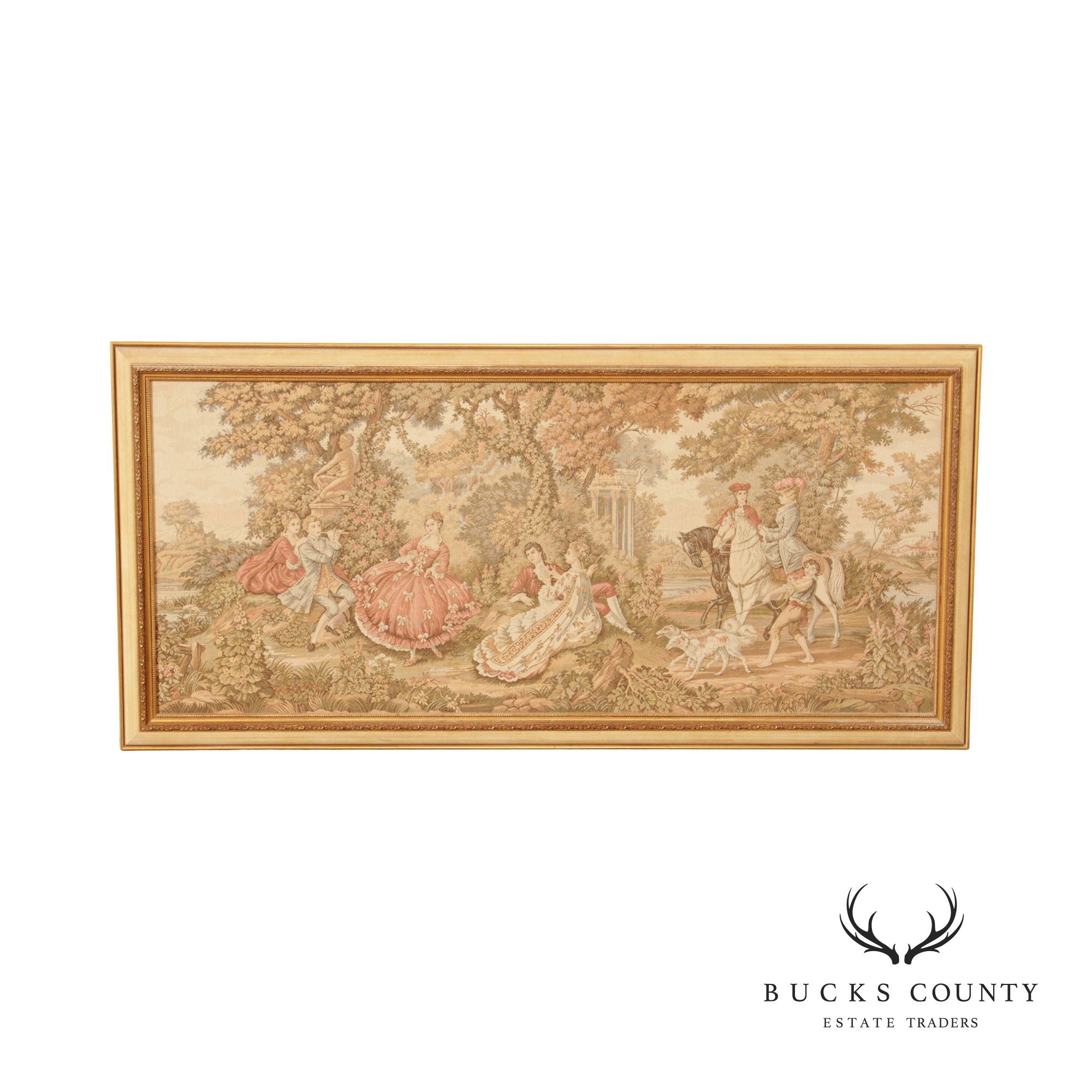 Vintage French Rococo Style Custom Framed Needlepoint Tapestry