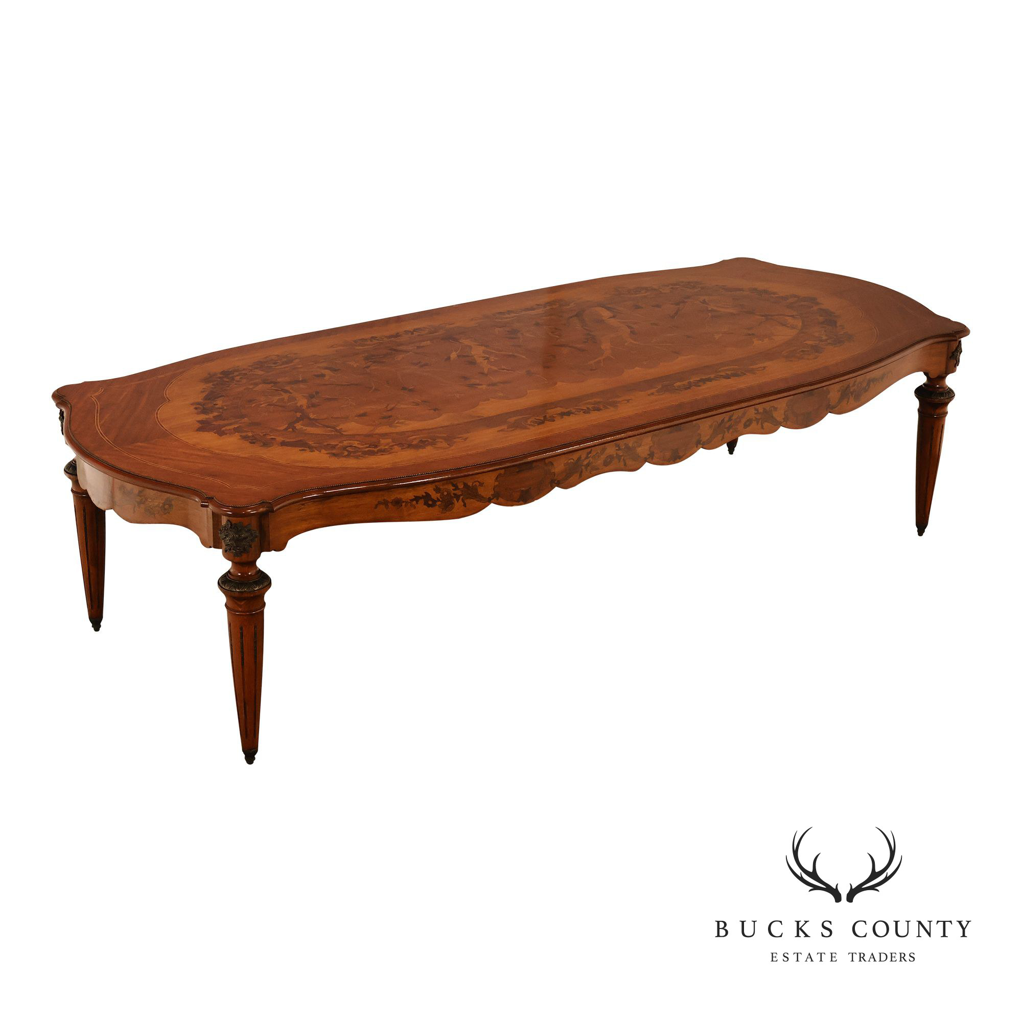 Custom Louis XVI Style Walnut Marquetry Dining Table