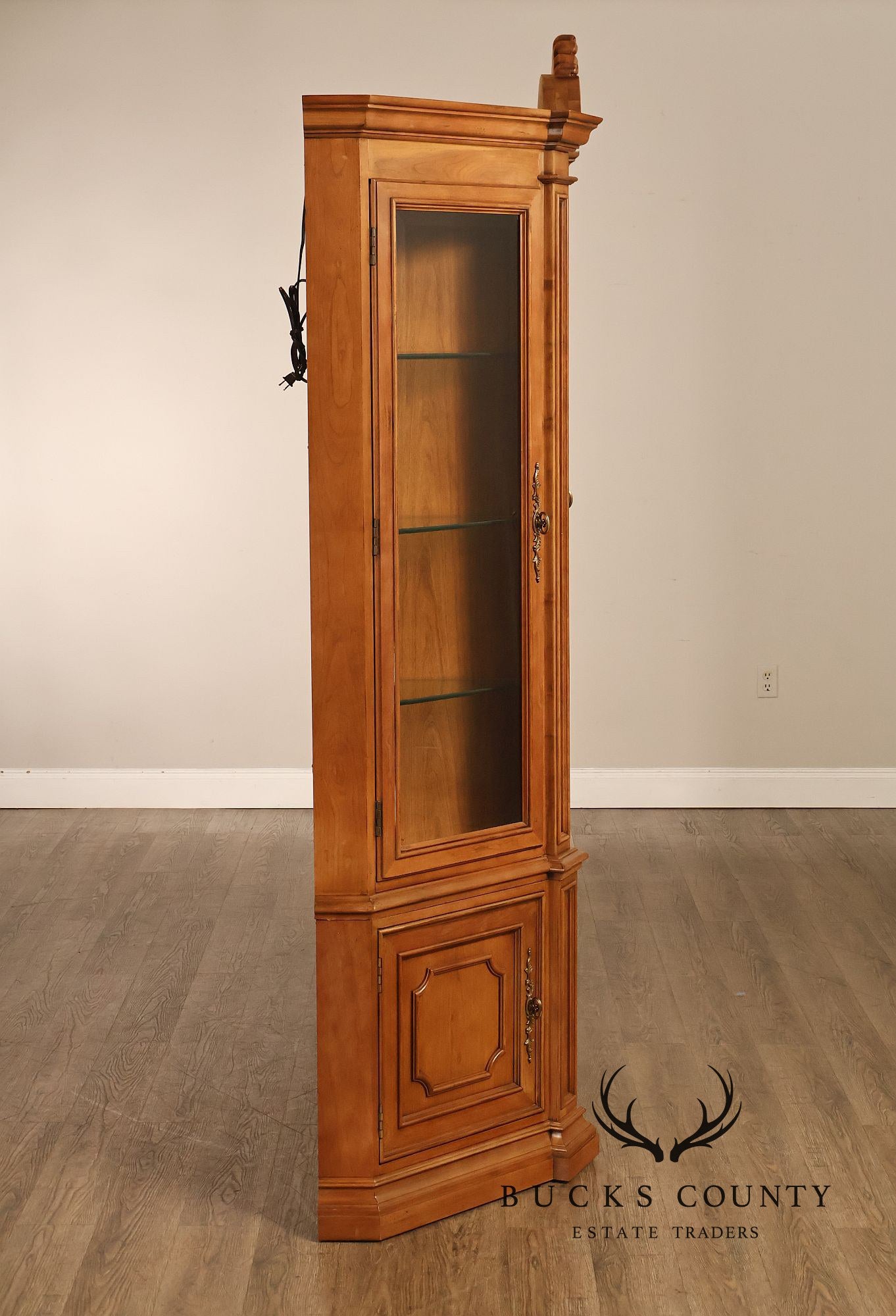 Century Furniture French Provincial Style Fruitwood Lighted China Cabinet