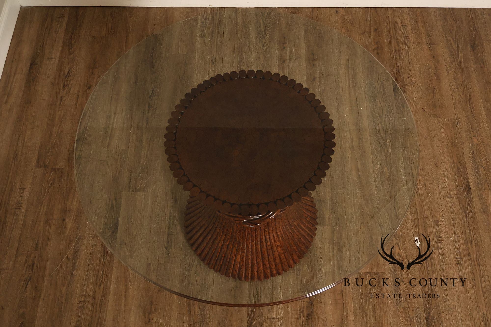 Ficks Reed Round Glass Top 'Sheaf of Wheat' Dining Table