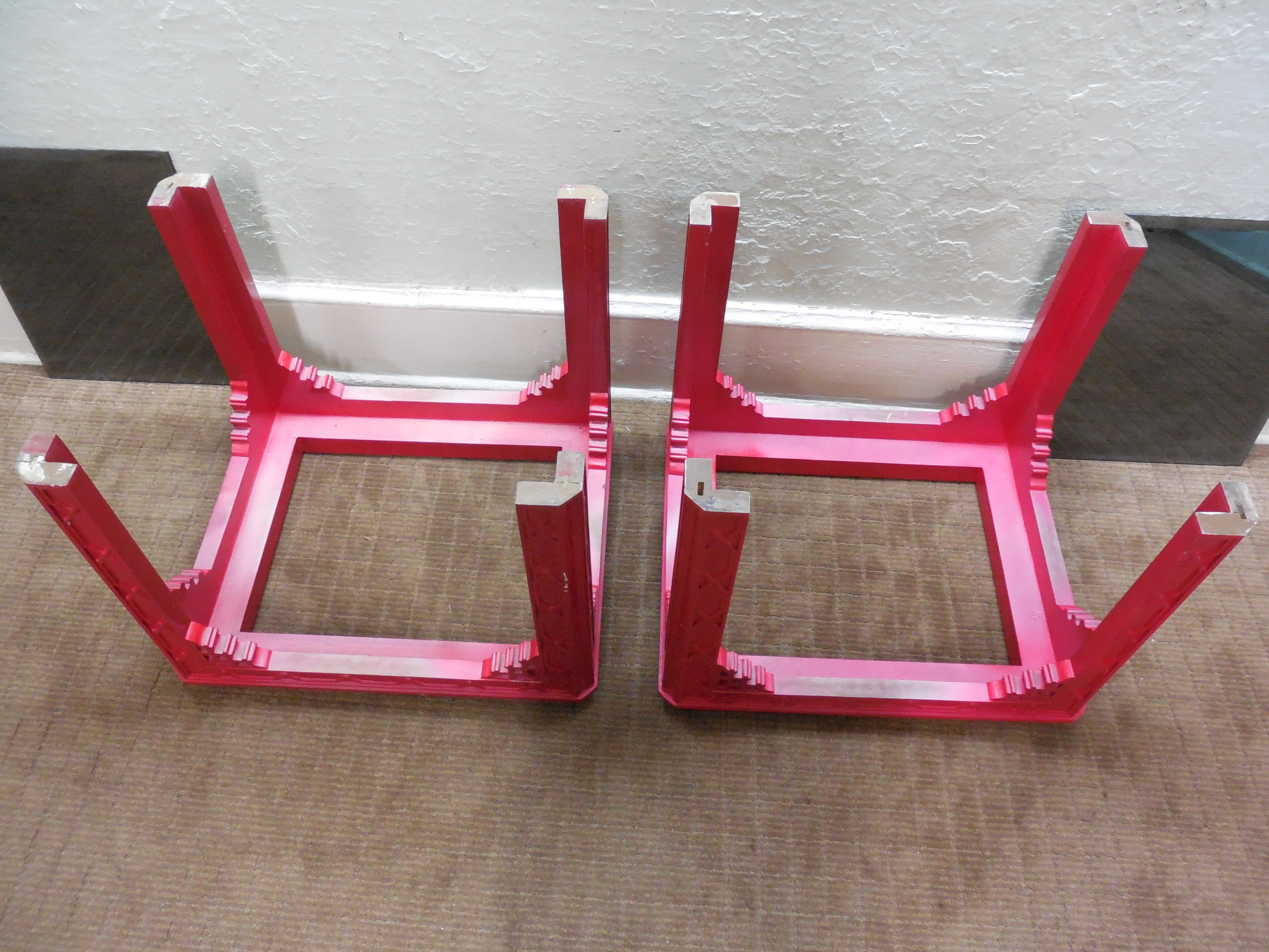 Hollywood Regency Chinese Chippendale Lacquered Mirrored Top End Tables