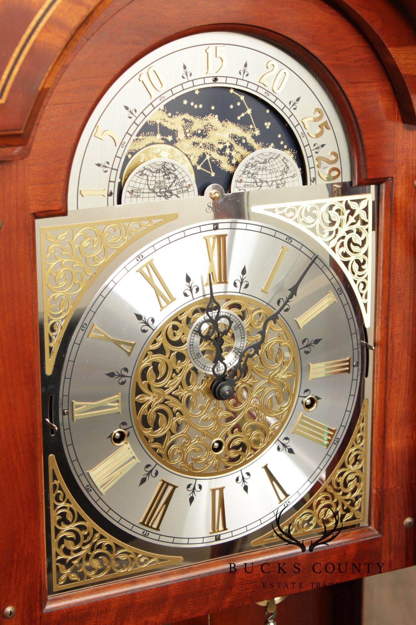 Sligh Federal Style Inlaid Mahogany Grandfather Clock