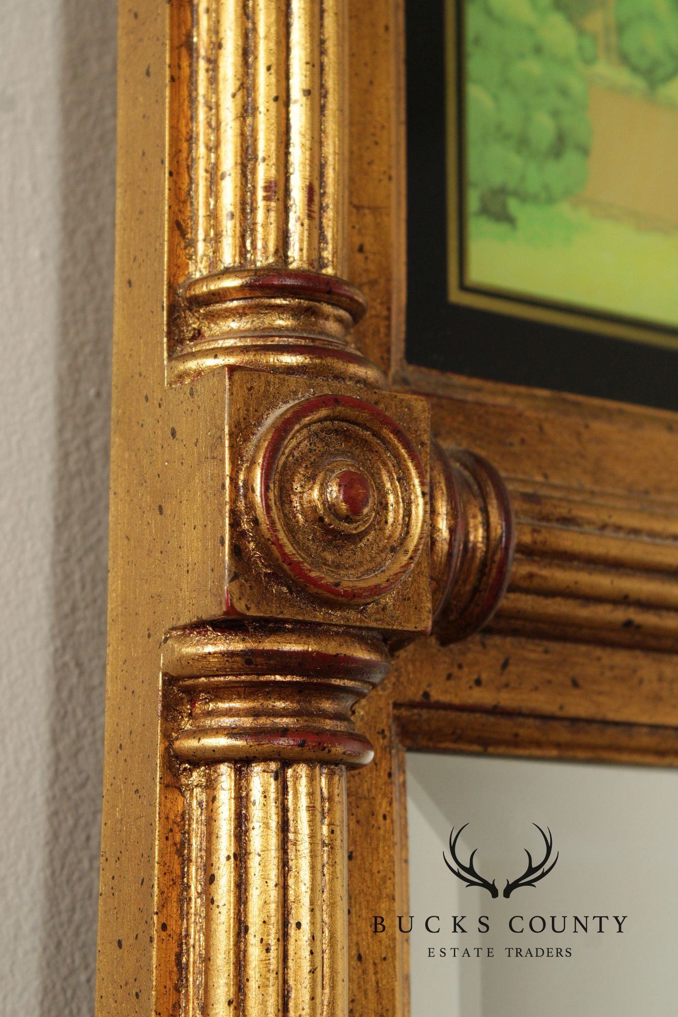 Vintage Eglomise and Giltwood Empire Style Trumeau Mirror