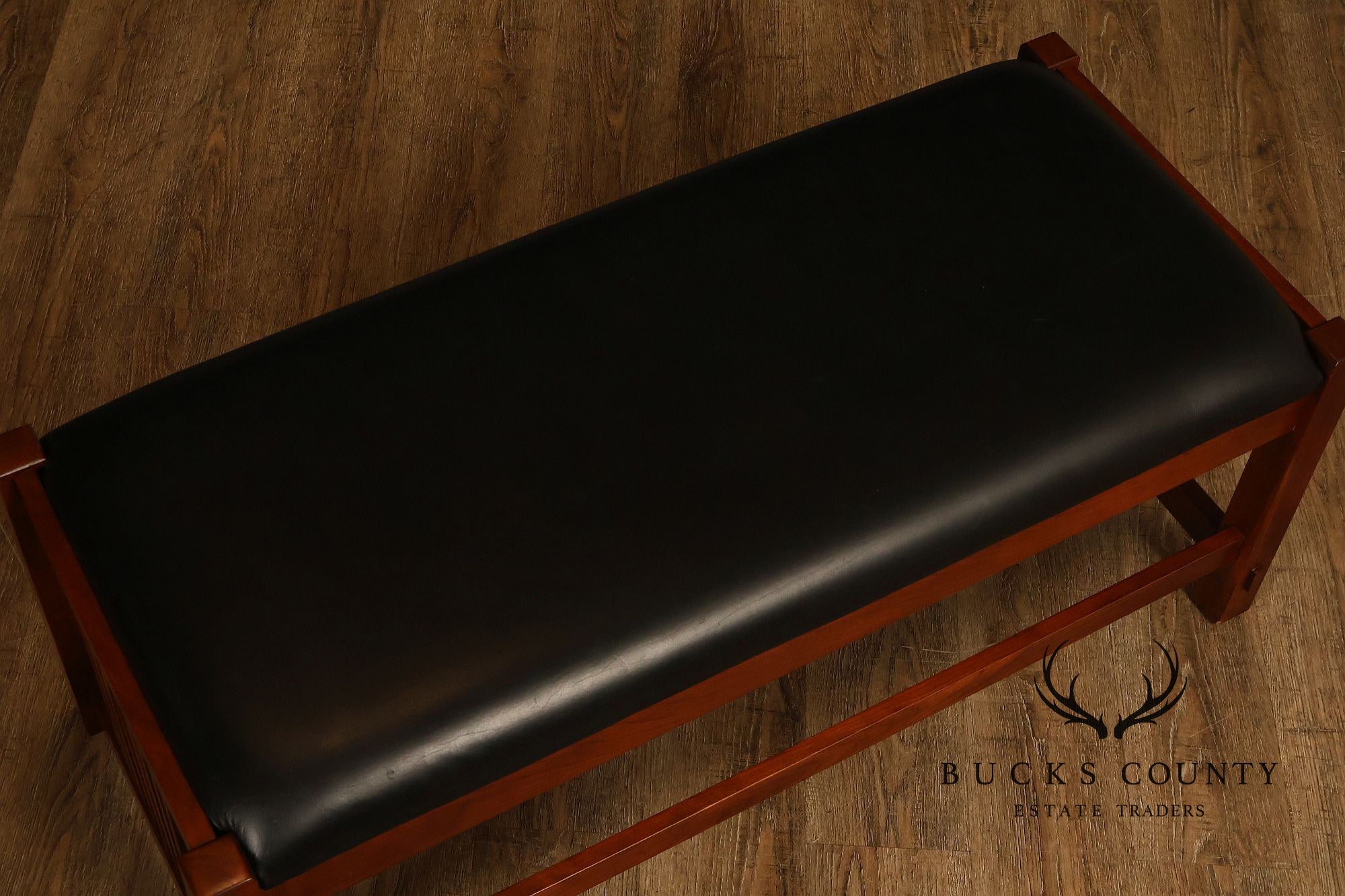 Stickley Mission Collection Leather and Cherry Spindle Bench