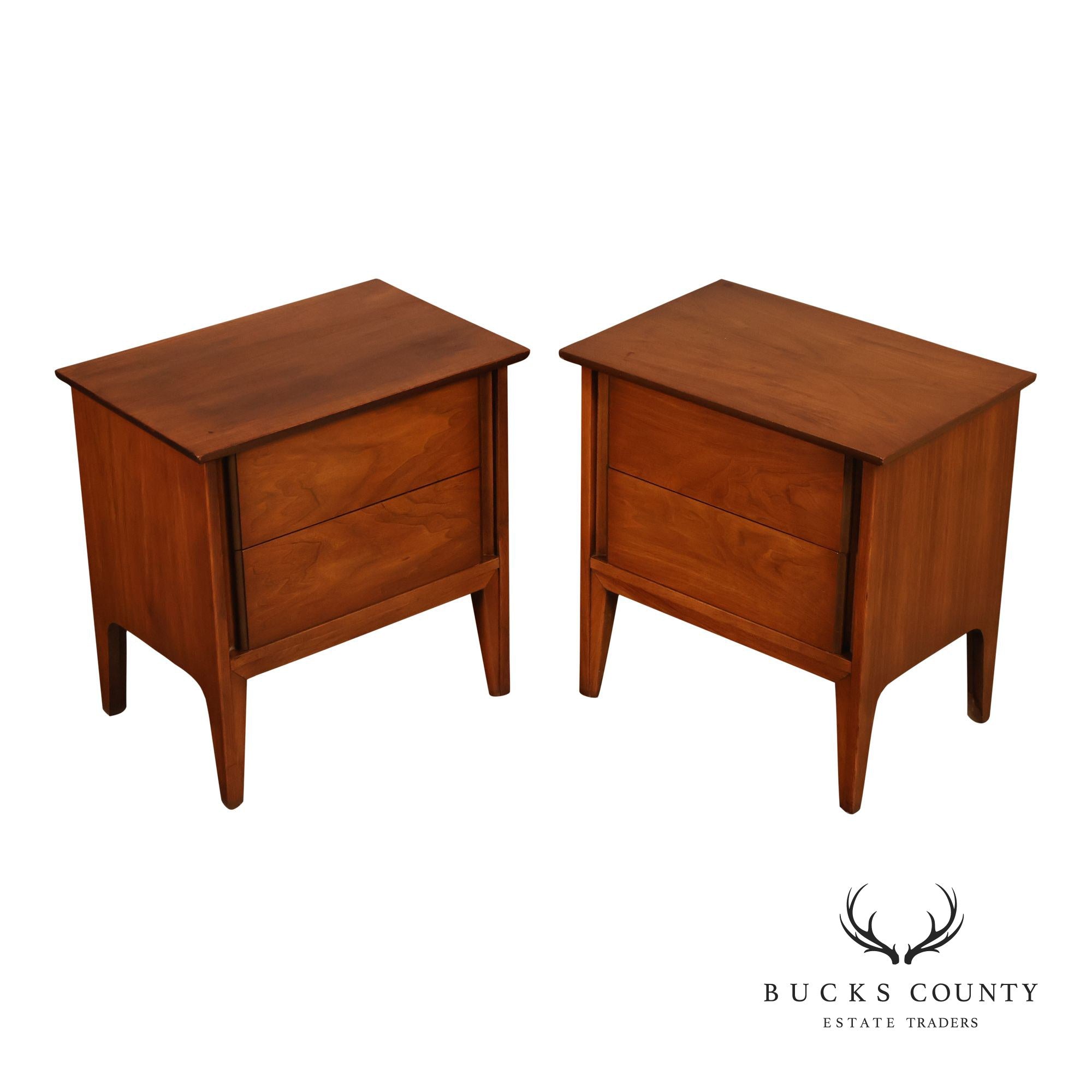 Mid Century Modern Pair of Walnut Nightstands