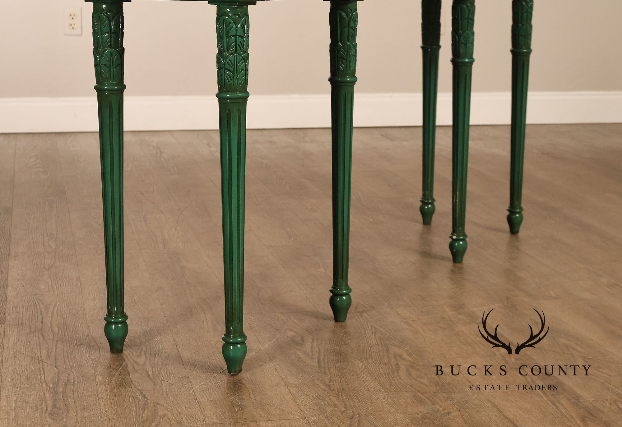 Neoclassical Style Narrow Custom Quality Console Table With Faux Marble Top