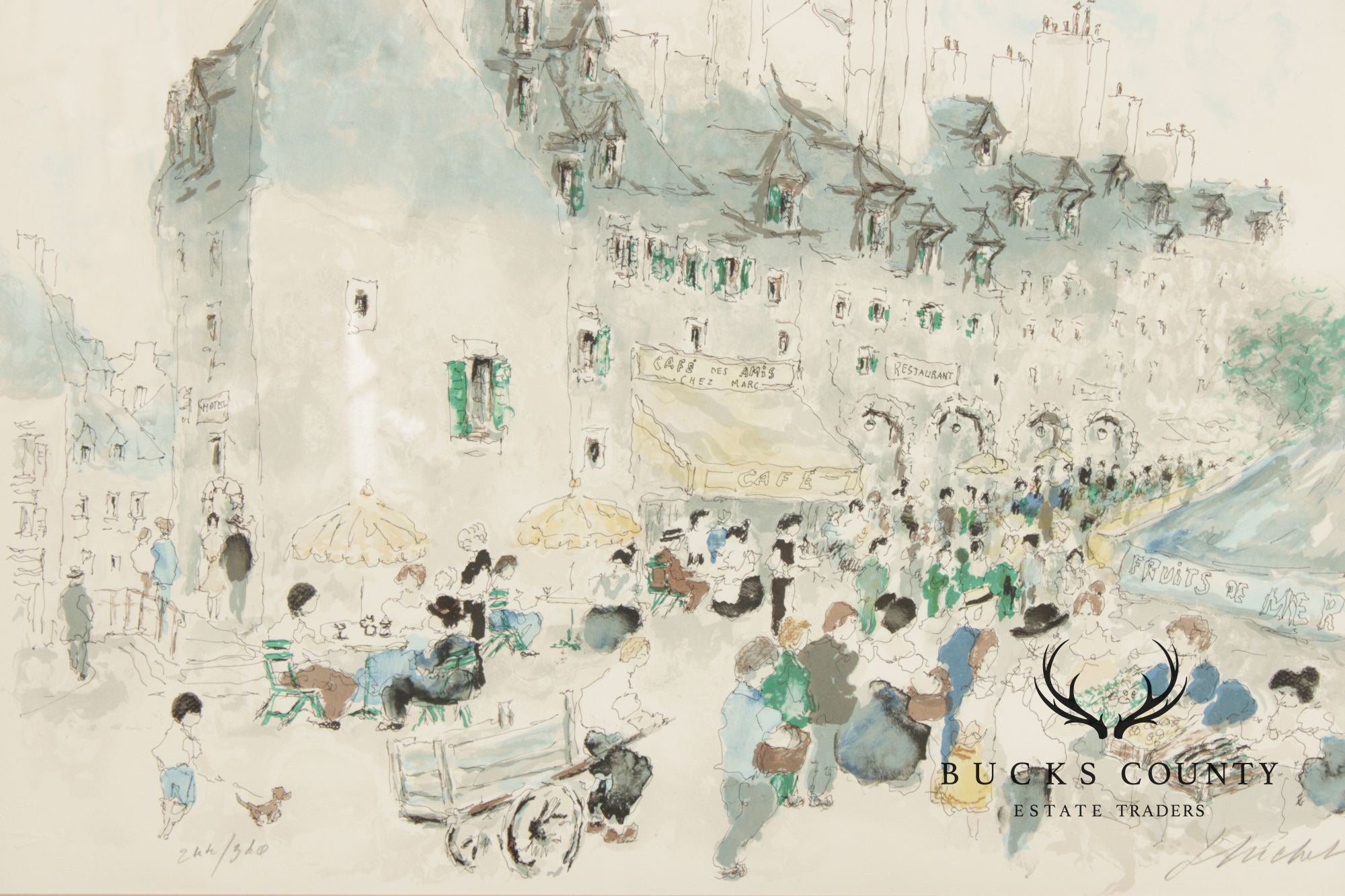 Urbain Huchet Numbered Lithograph, 'Café Des Amis'