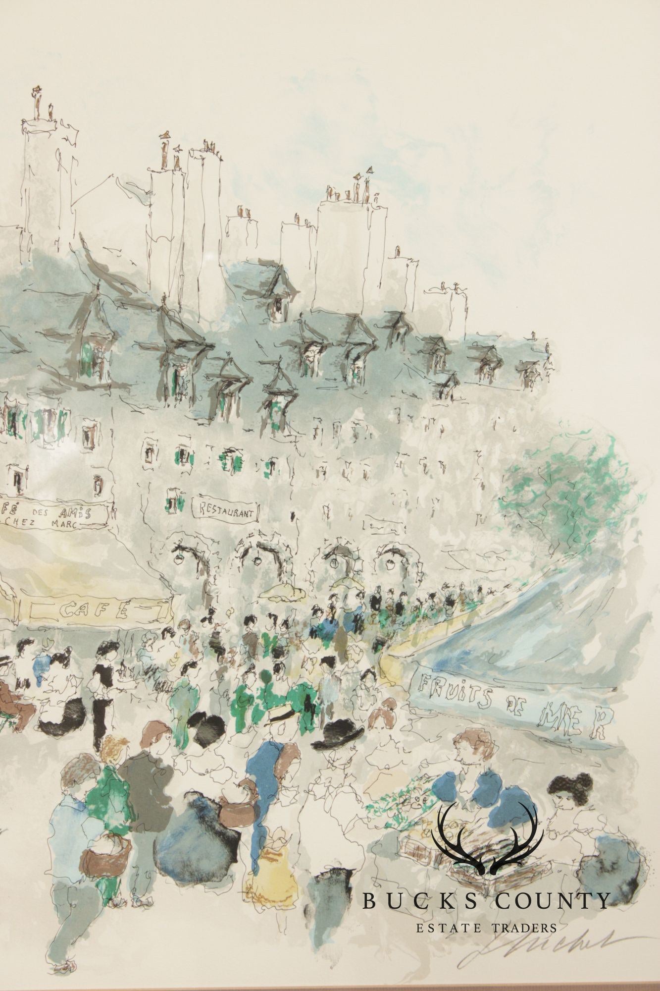 Urbain Huchet Numbered Lithograph, 'Café Des Amis'