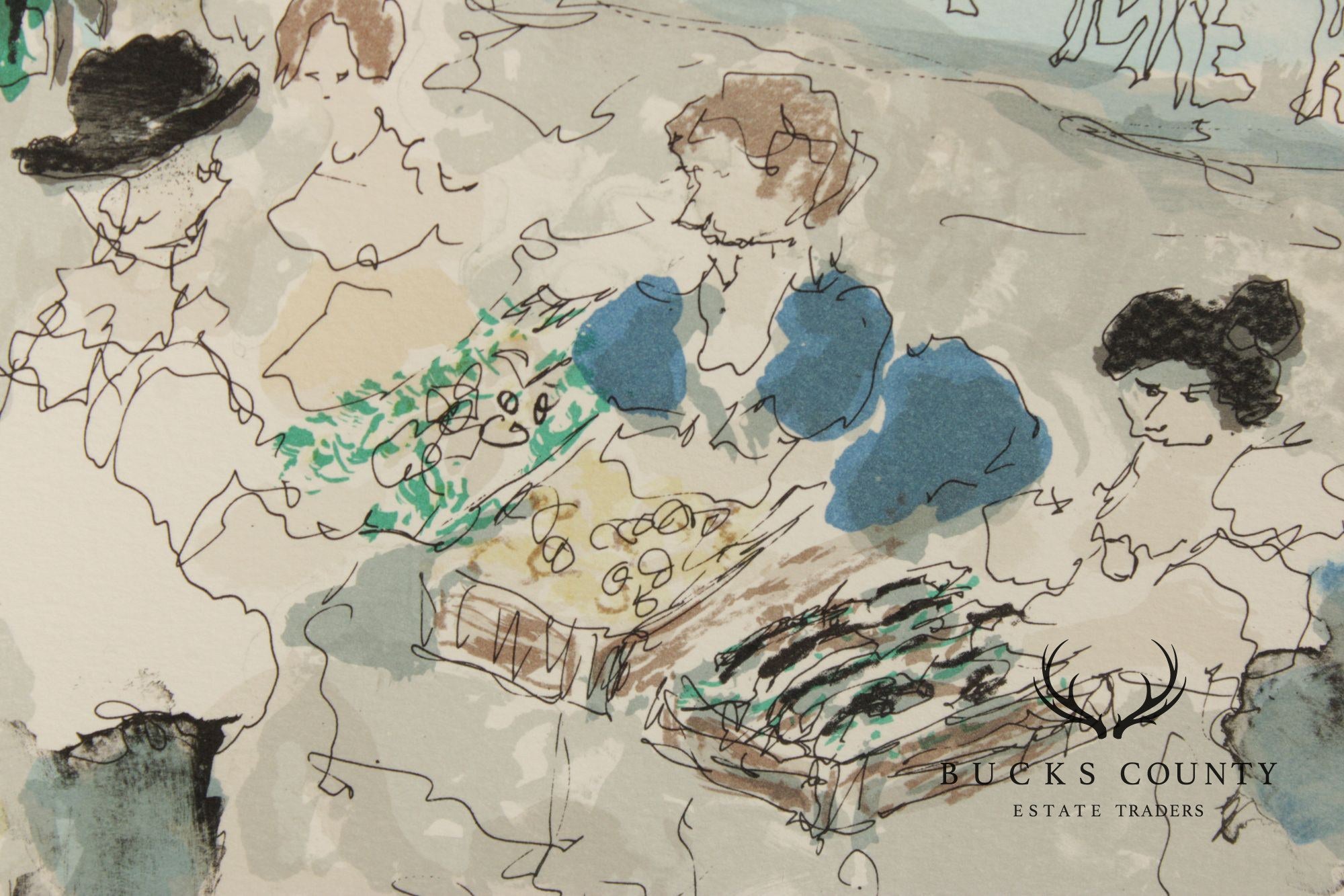 Urbain Huchet Numbered Lithograph, 'Café Des Amis'