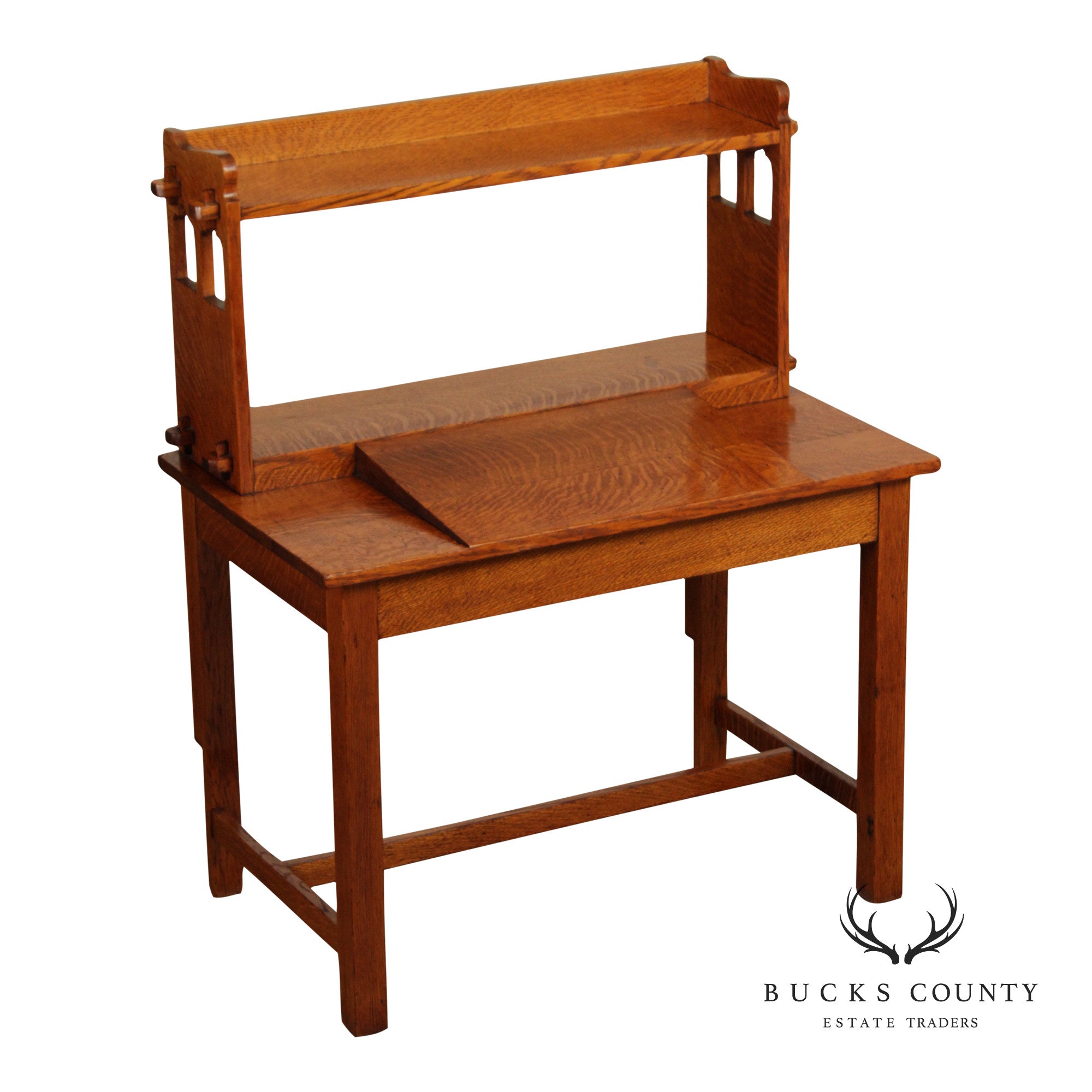 Antique Mission Oak Writing Desk With Bookcase Top