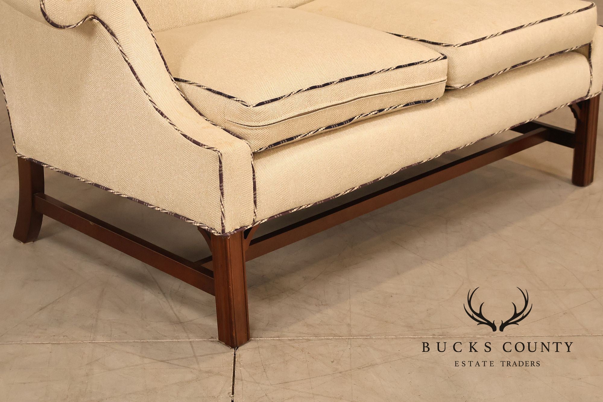 Ethan Allen Vintage Chippendale Style Upholstered Loveseat