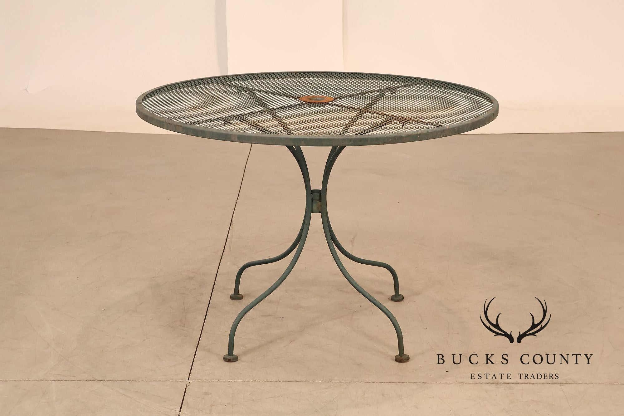 Vintage Wrought Iron Round Patio Table And Four Chairs Set