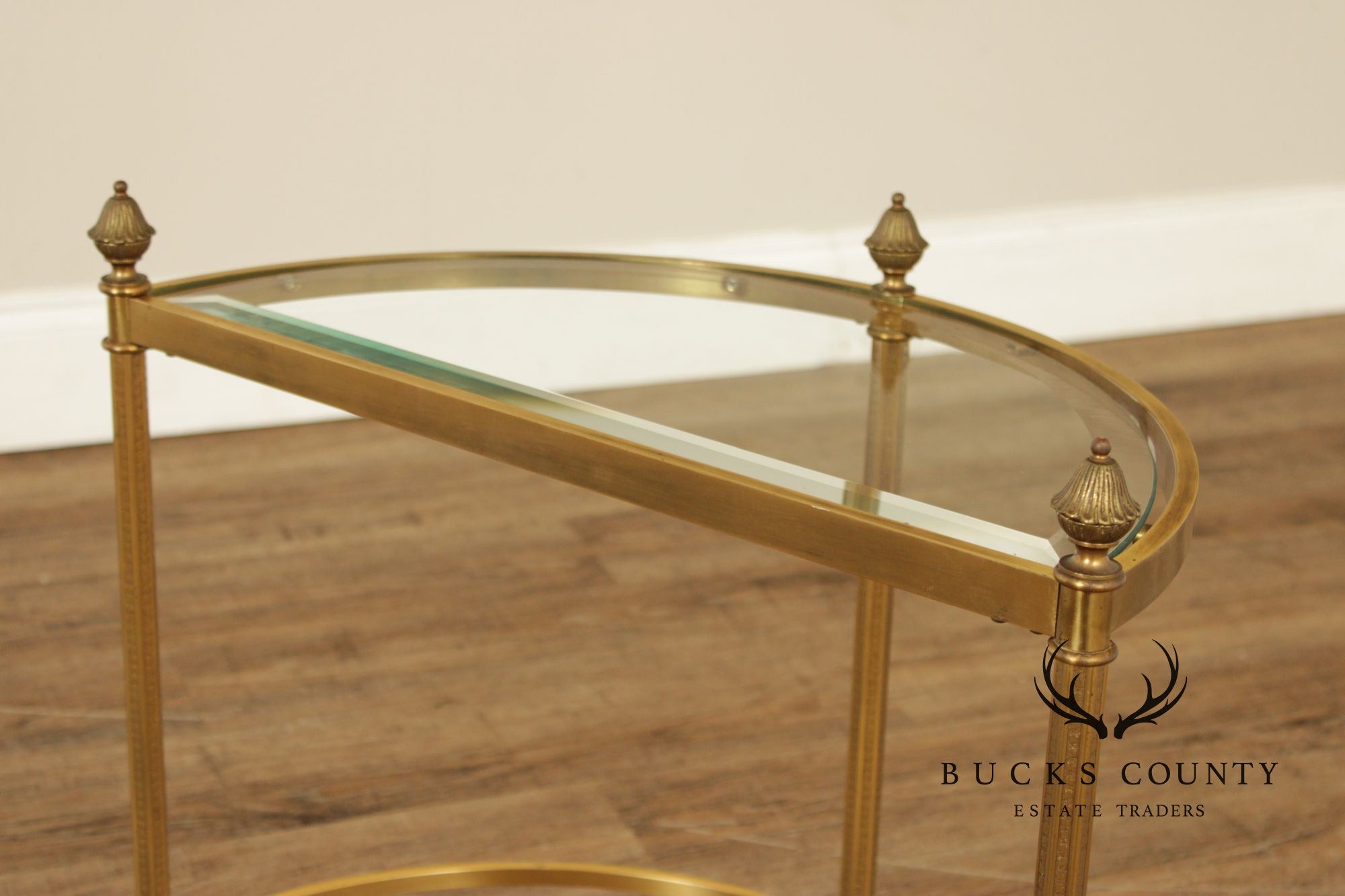Hollywood Regency Pair of Glass Top Demilune Side Tables