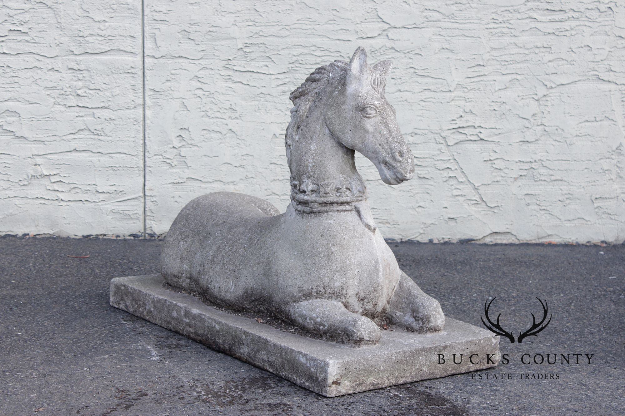 Vintage Pair Of Cast Stone Horse Garden Statues