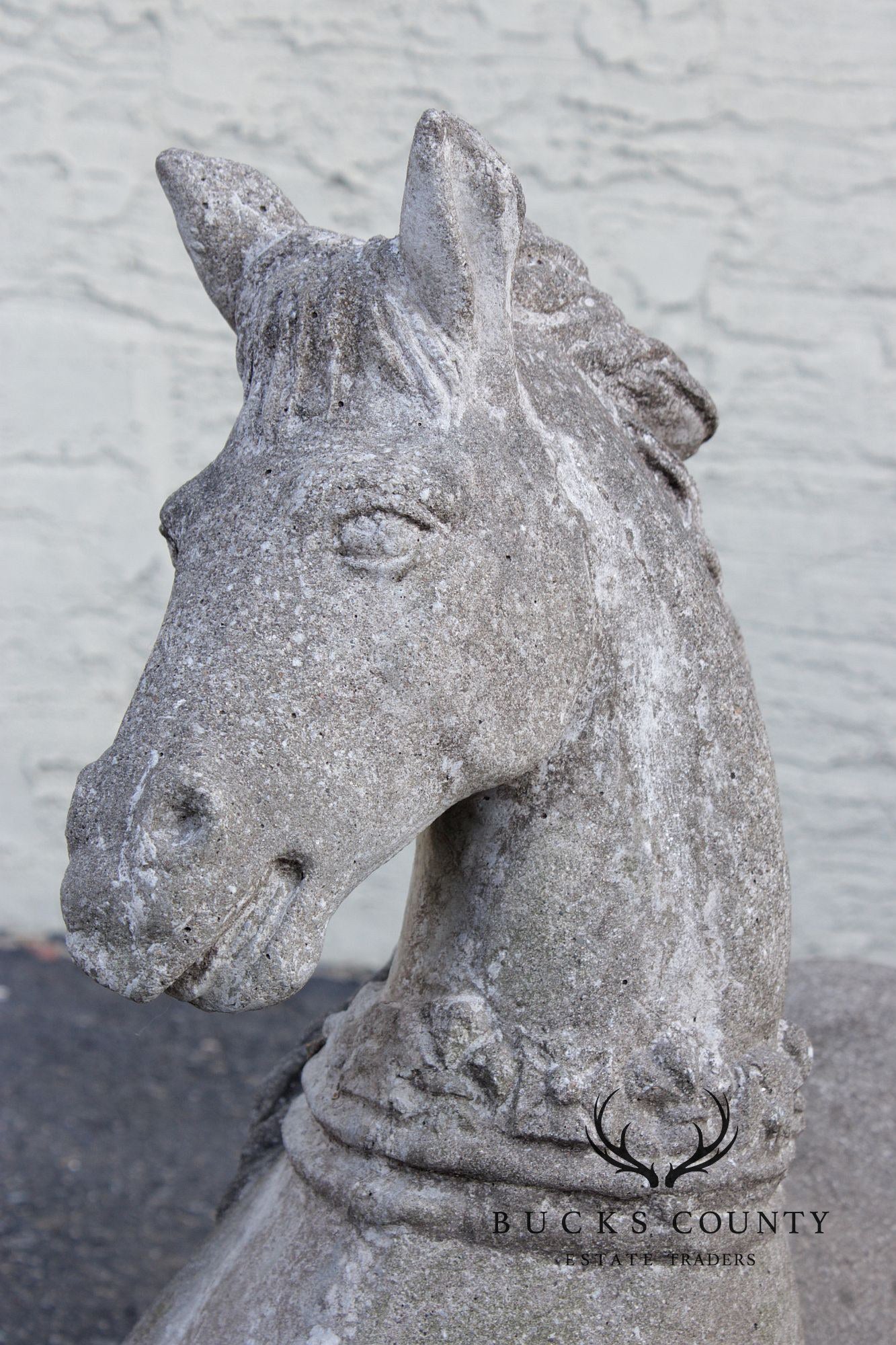 Vintage Pair Of Cast Stone Horse Garden Statues