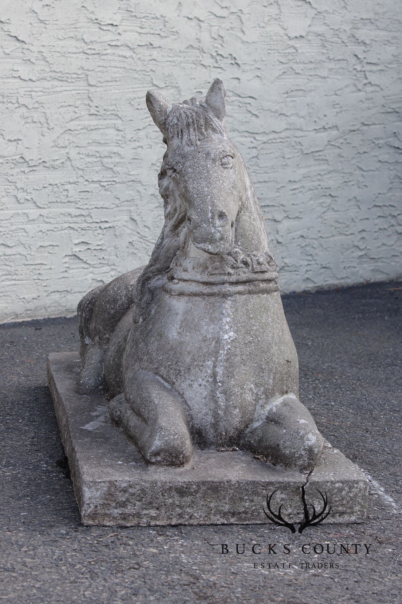 Vintage Pair Of Cast Stone Horse Garden Statues