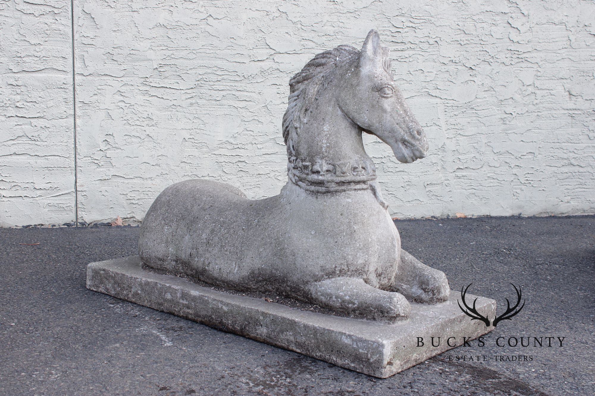 Vintage Pair Of Cast Stone Horse Garden Statues