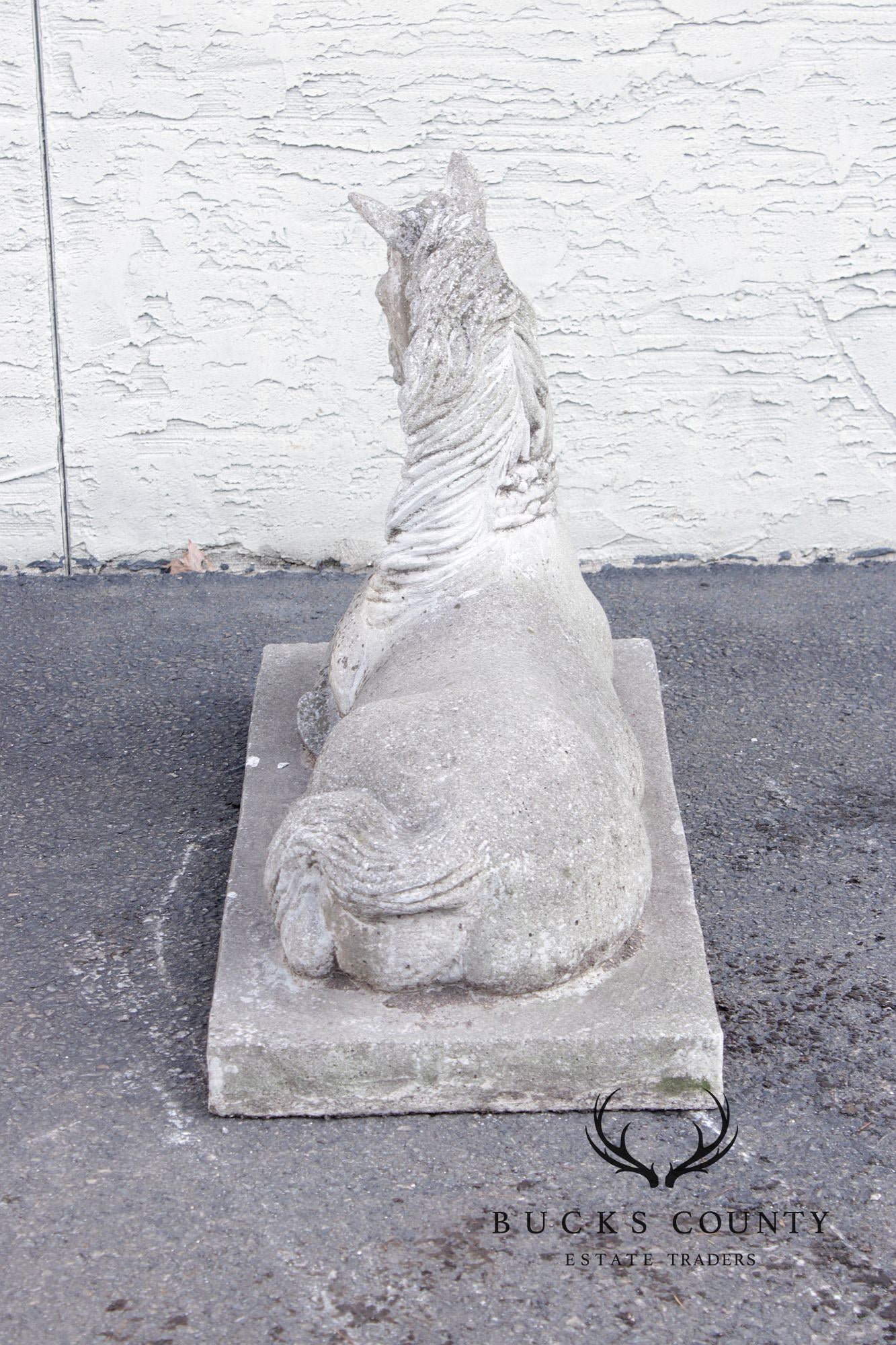 Vintage Pair Of Cast Stone Horse Garden Statues