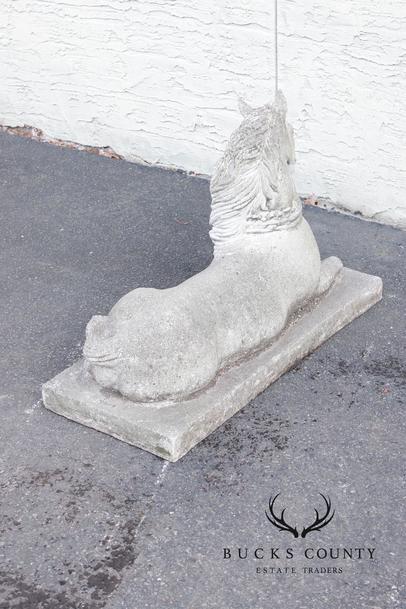 Vintage Pair Of Cast Stone Horse Garden Statues