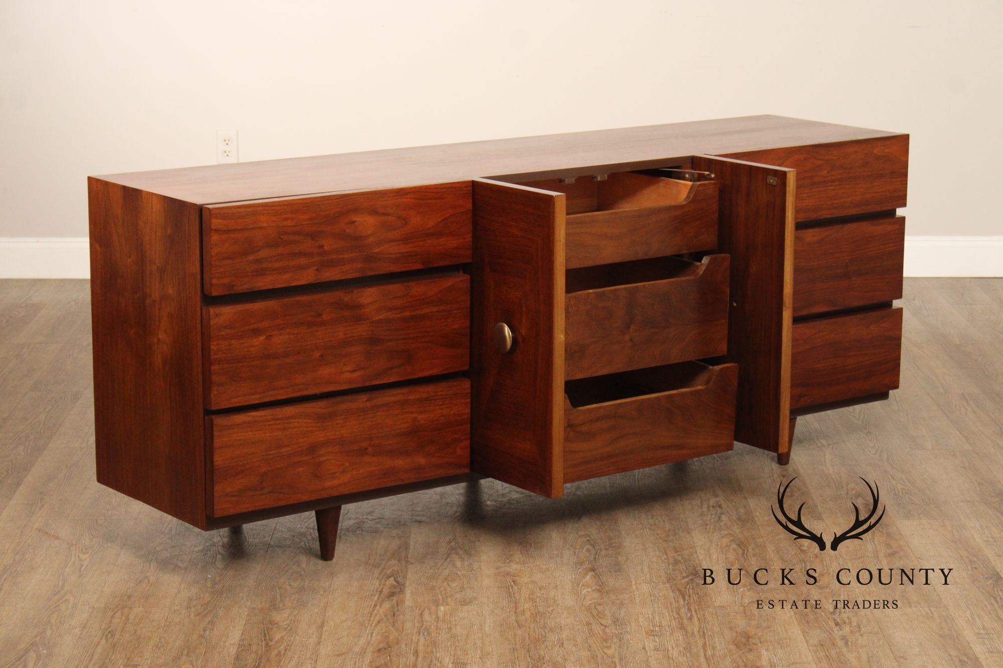 American Of Martinsville Mid-Century Modern Walnut Long Dresser