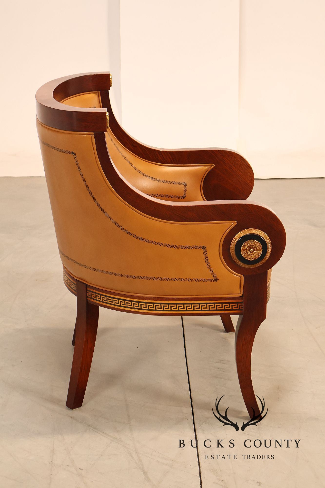 Neoclassical Empire Style Pair Of Mahogany And Leather Armchairs