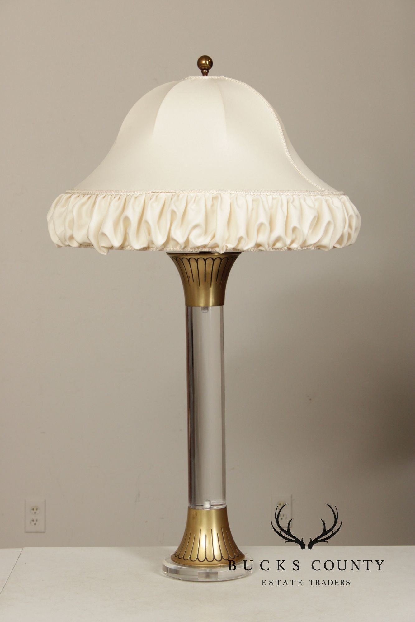 Leviton Art Deco Style Pair of Brass And Lucite Table Lamps