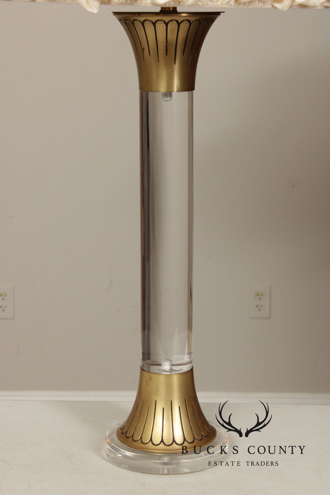 Leviton Art Deco Style Pair of Brass And Lucite Table Lamps