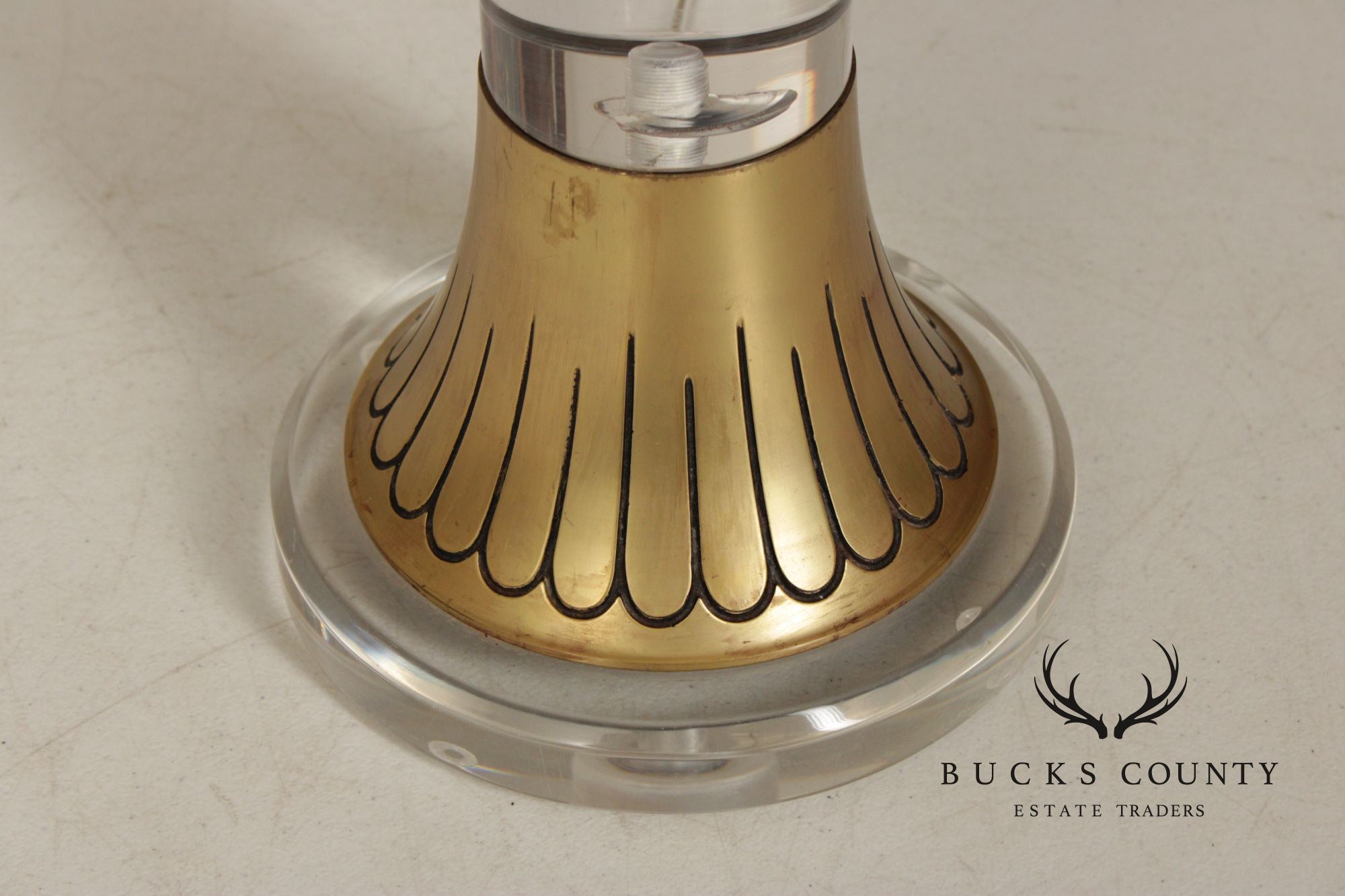 Leviton Art Deco Style Pair of Brass And Lucite Table Lamps