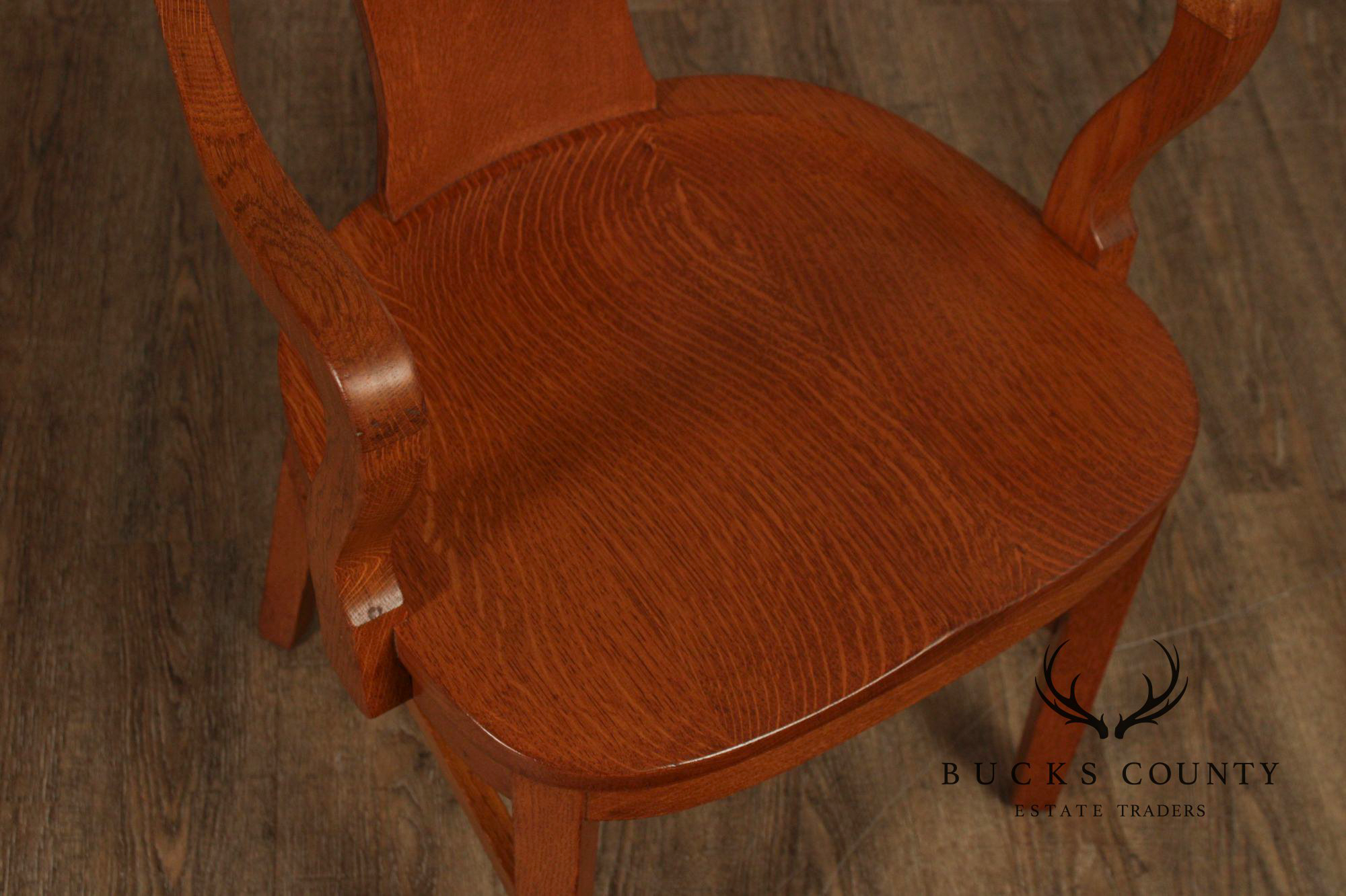 Marble & Shattuck Vintage Set of Six Solid Oak Bankers Armchairs