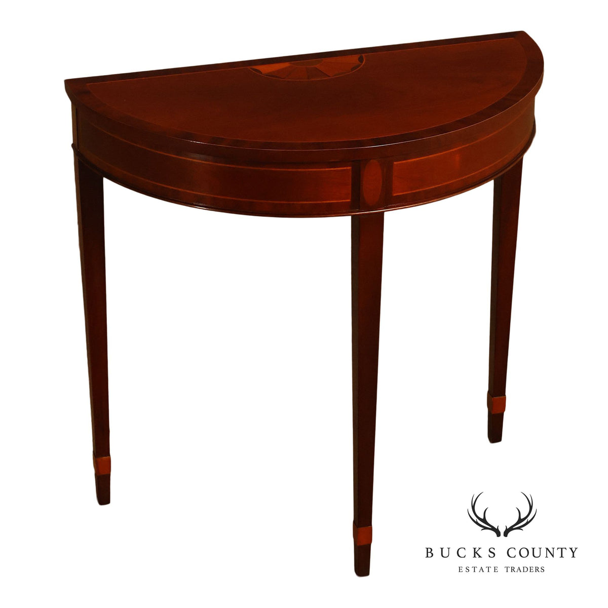 Baker Furniture Federal Style Mahogany Inlaid Demilune Console Table