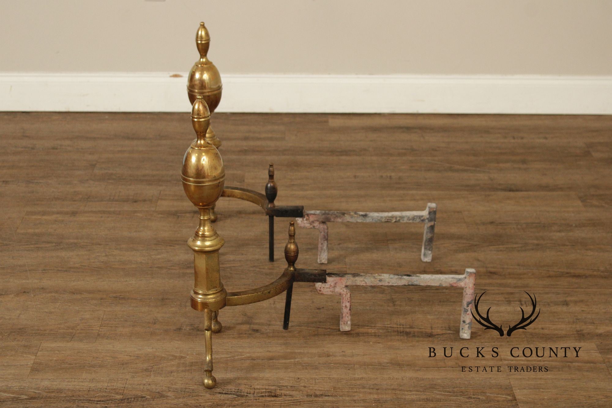 Vintage Federal Style Pair of Brass Andirons