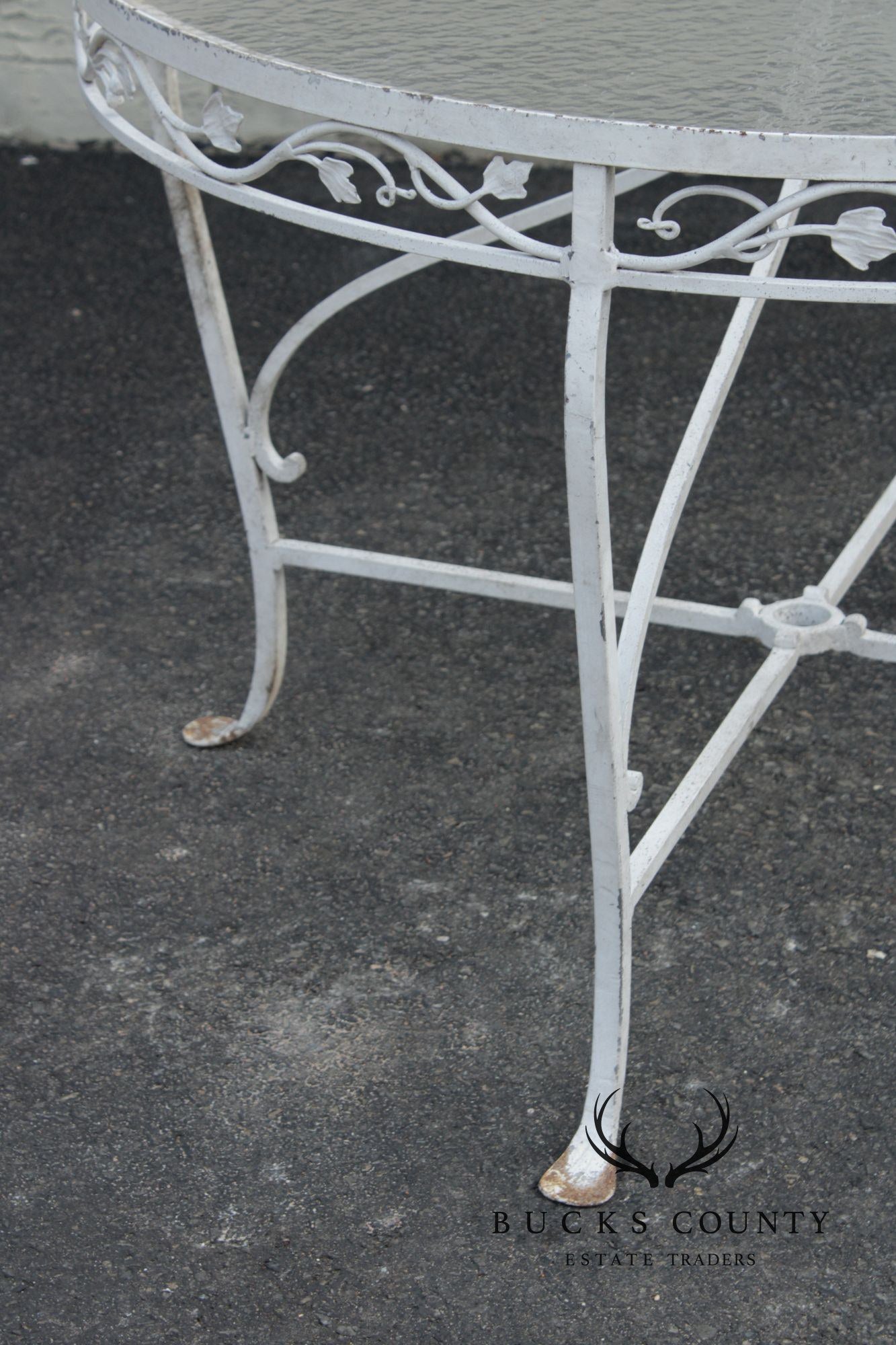 Vintage Round Glass Top Wrought Iron Outdoor Patio Dining Table