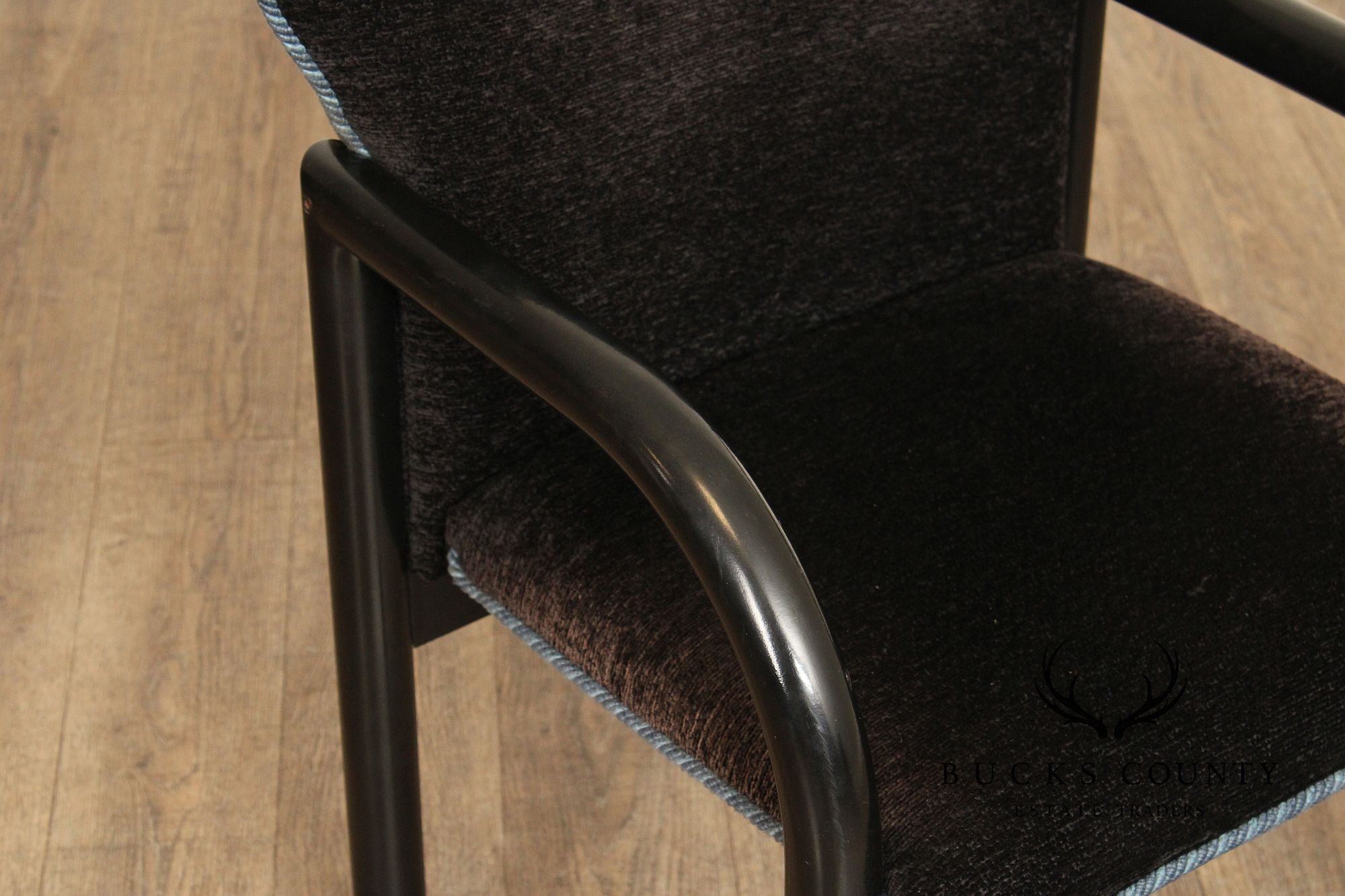 Postmodern Style Pair of Black Frame Upholstered Armchairs