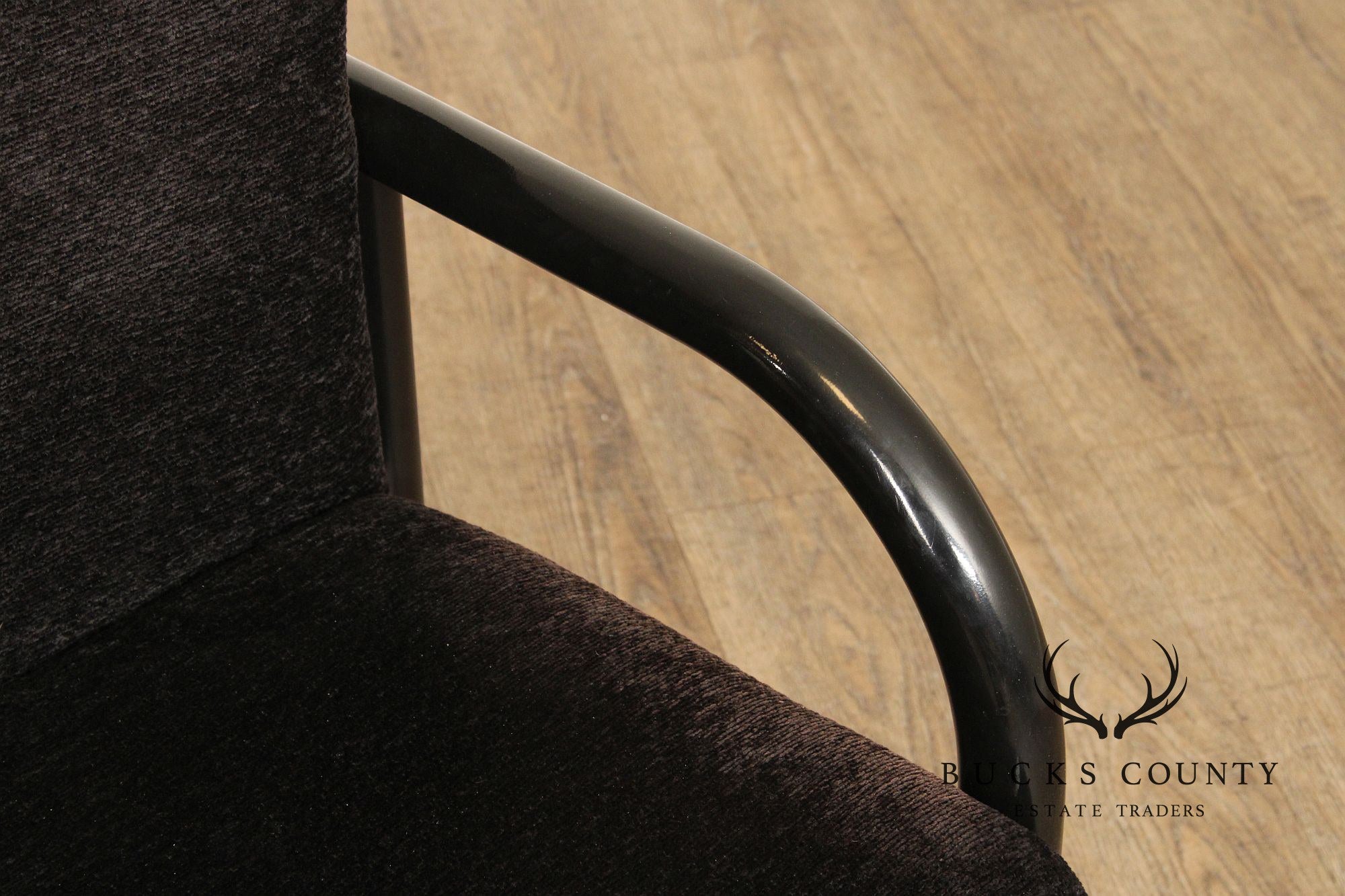 Postmodern Style Pair of Black Frame Upholstered Armchairs