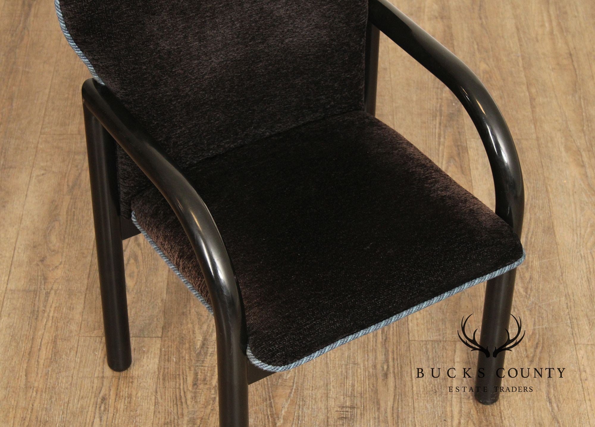 Postmodern Style Pair of Black Frame Upholstered Armchairs