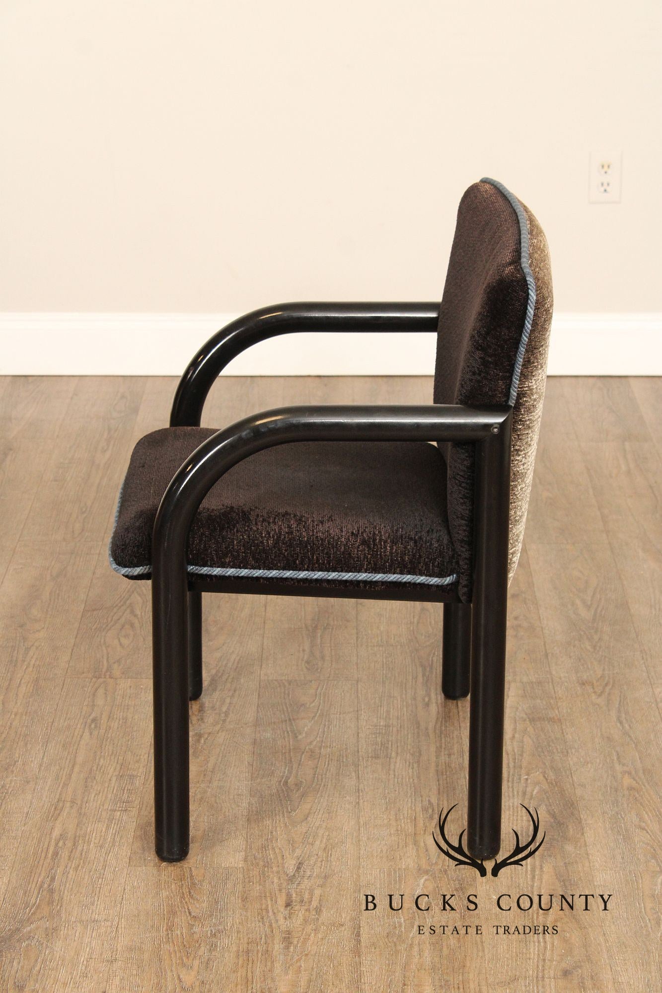 Postmodern Style Pair of Black Frame Upholstered Armchairs