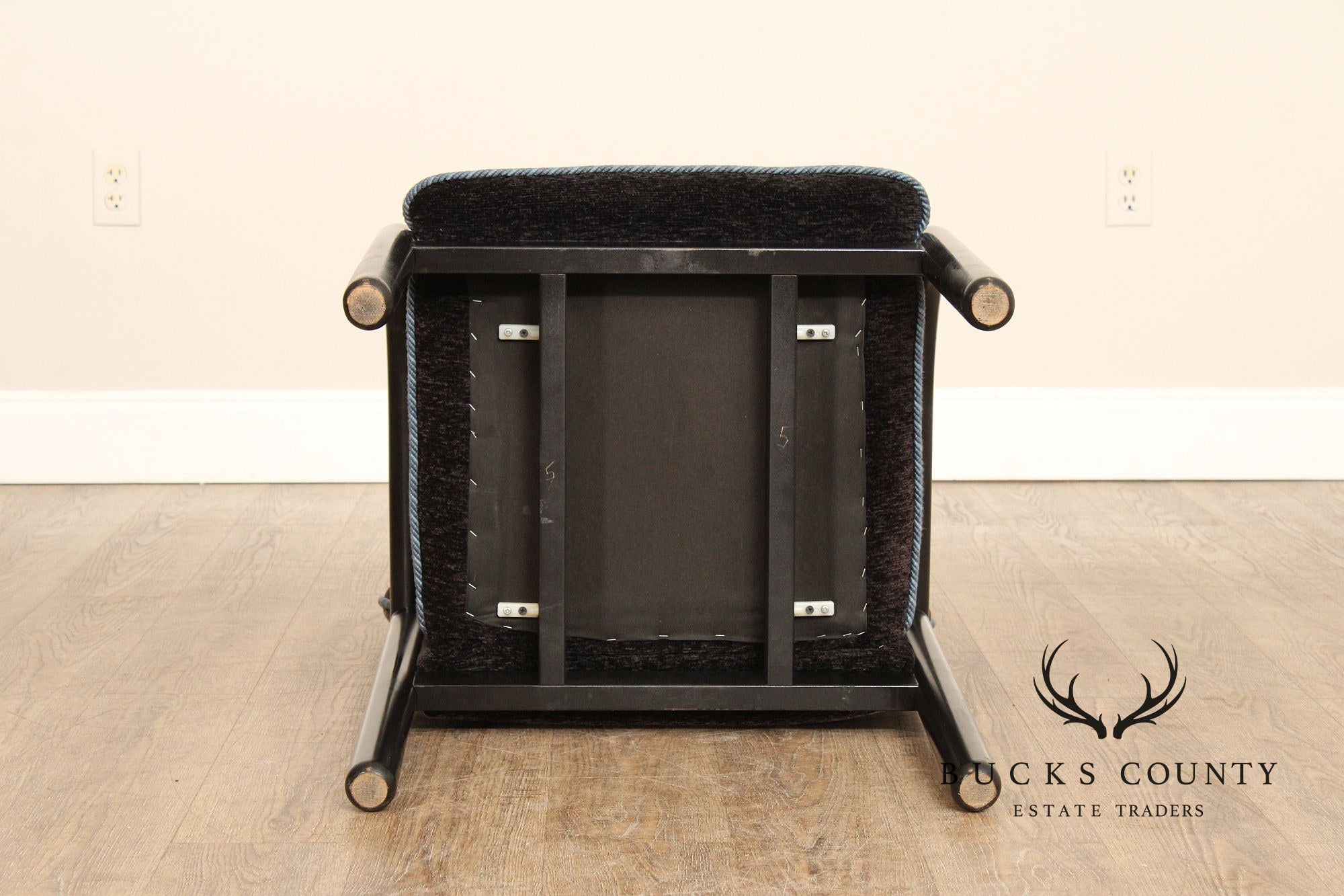Postmodern Style Pair of Black Frame Upholstered Armchairs