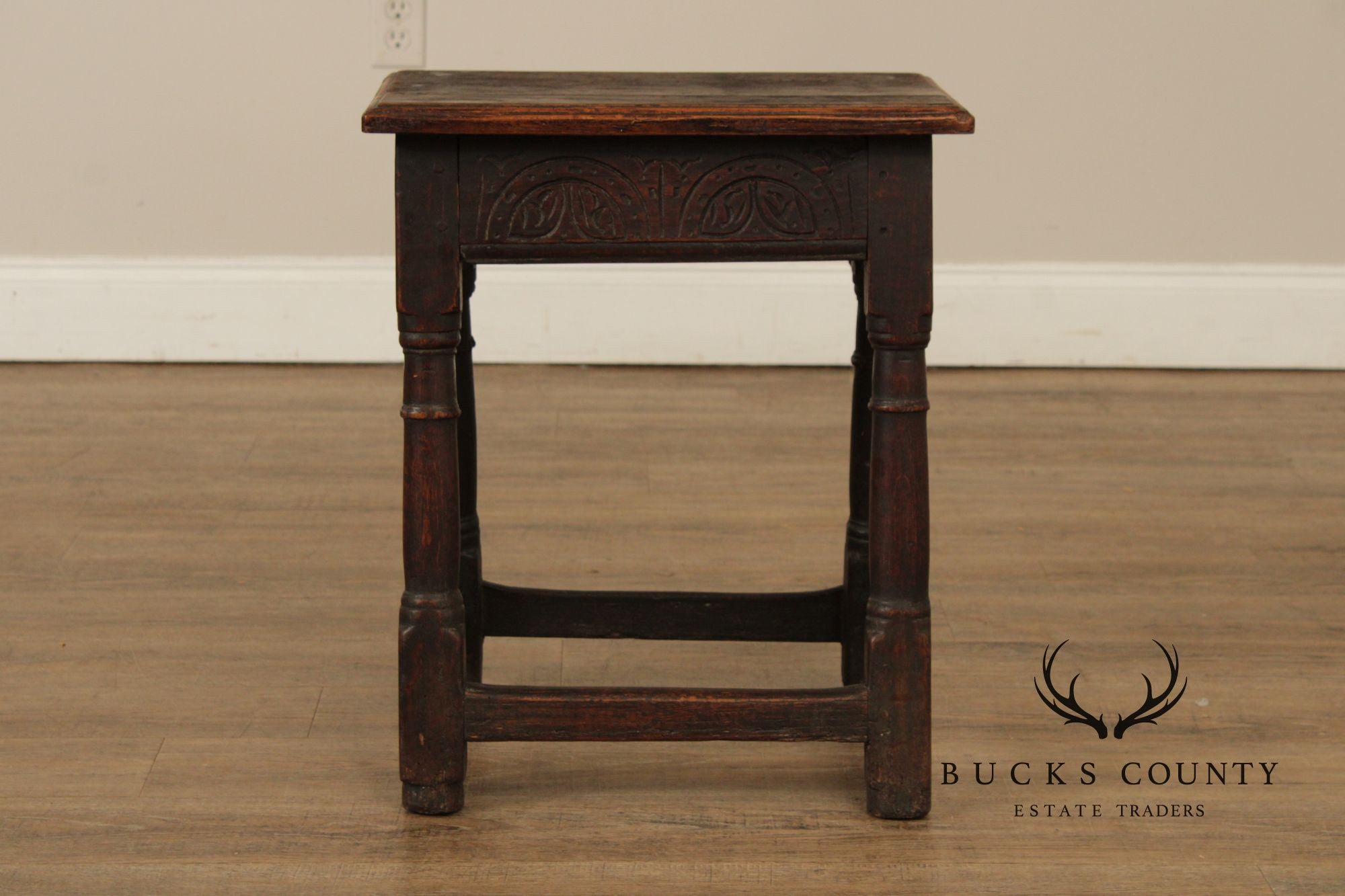 Antique English Carved Oak Joint Stool