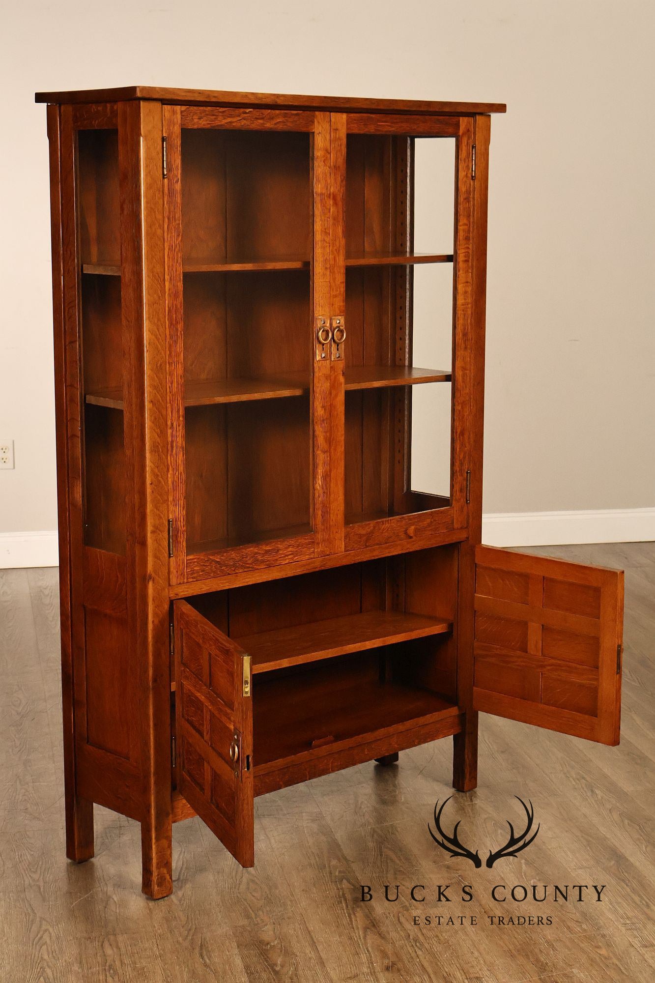 Rare Antique Gustav Stickley Oak China Cabinet Bookcase