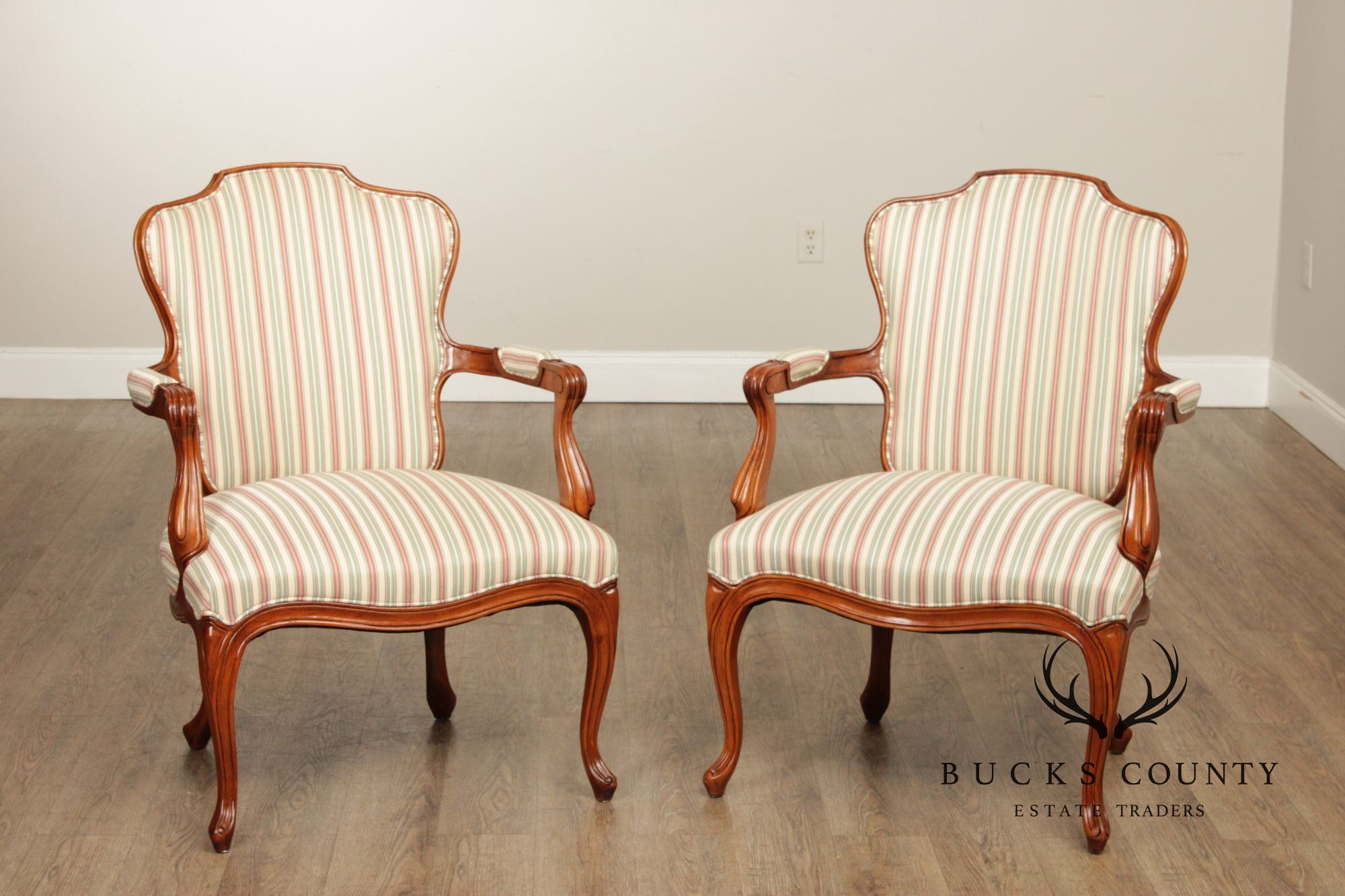 French Louis XV Style Pair of Carved Walnut Armchairs