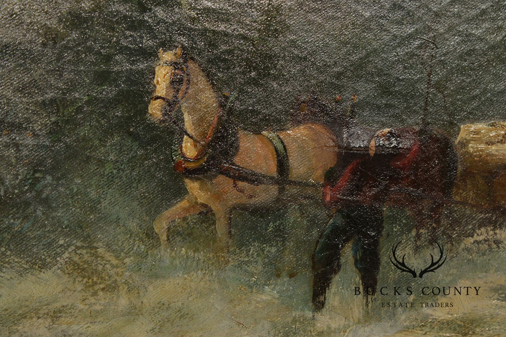 Continental School Large Winter Landscape Painting, Sleigh Ride