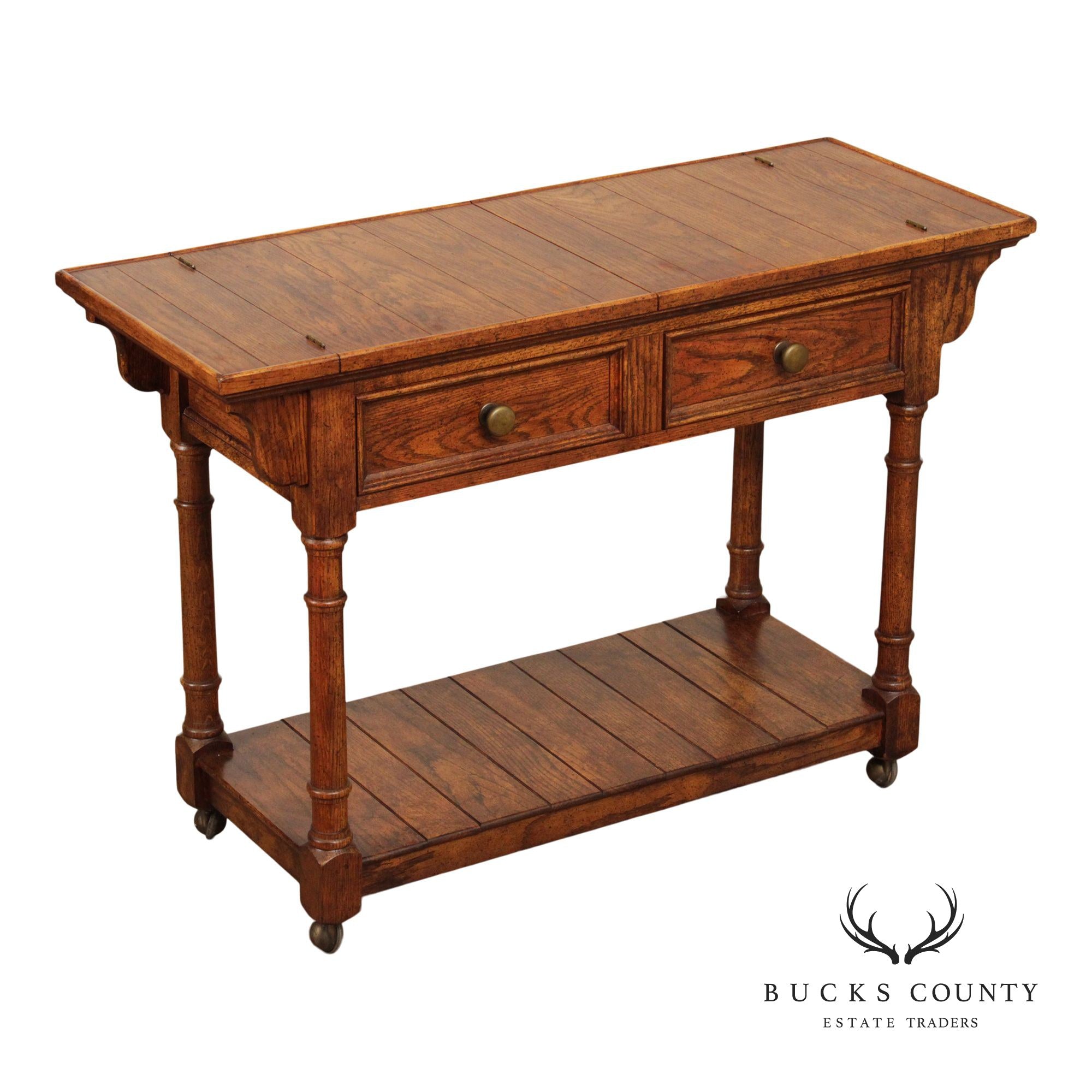 Century Furniture Vintage Oak Flip-Top Server Trolley