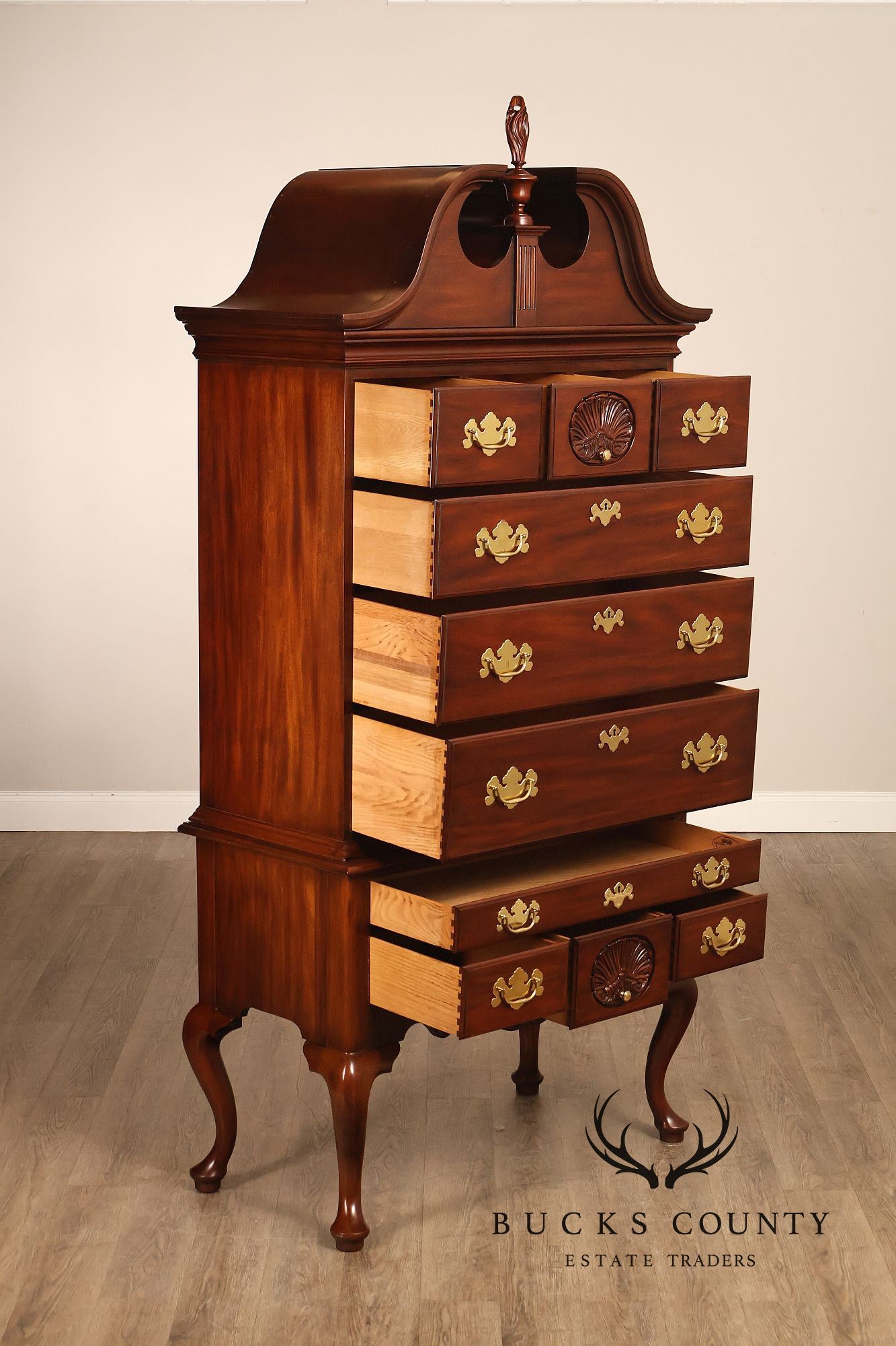Henkel Harris Queen Anne Style Mahogany Highboy Chest