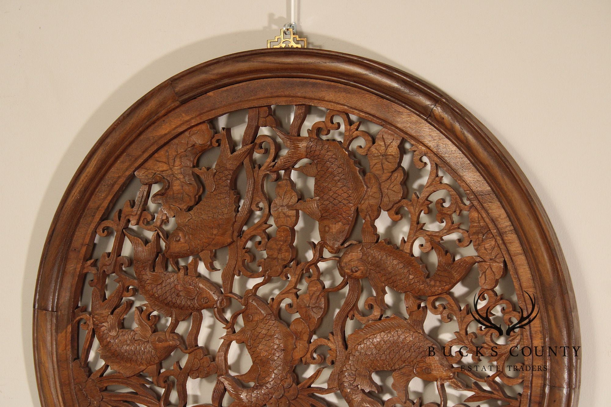 Asian Carved Wood Koi Fish Wall Decor